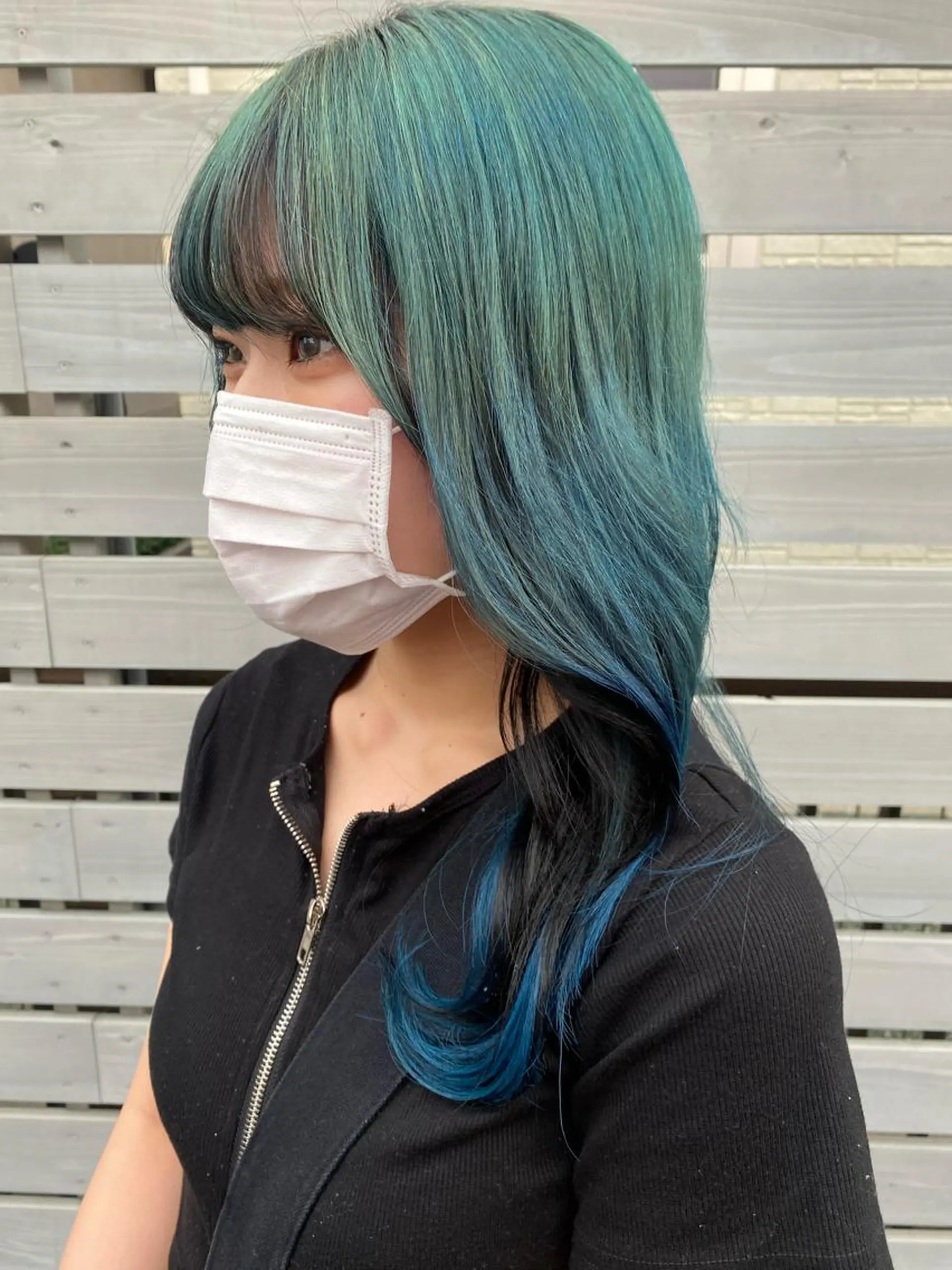 ロング カラー ヘアアレンジ 切りっぱなしボブ ショートボブ 黒髪 ブリーチ ブルーカラー 似合わせレイヤー/ Wカラー🧸こころのヘアスタイル
