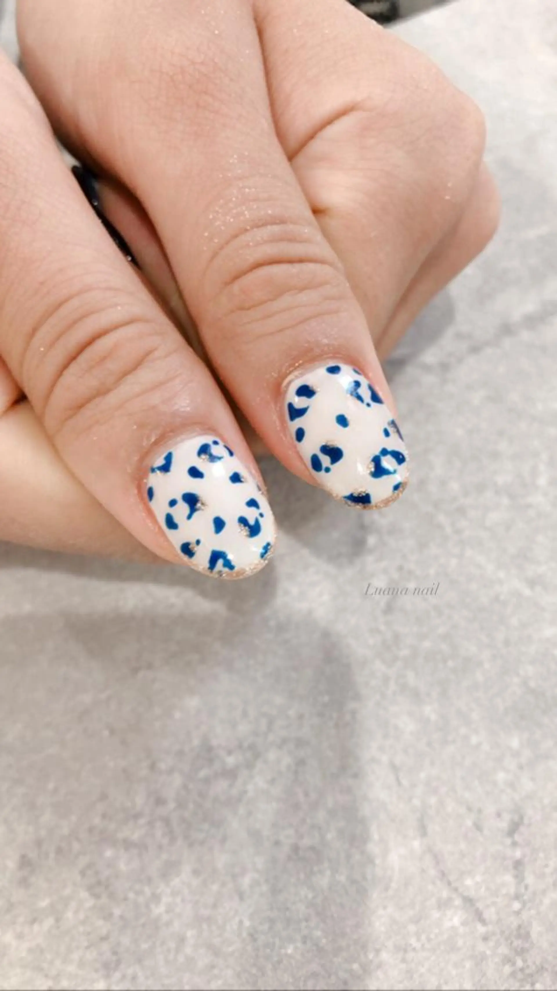 ミディアム キッズ ネイル アニマル柄 ジェルネイル マグネットネイル ネイビー パラジェル Luana nail (ルアナネイル)のネイルデザイン