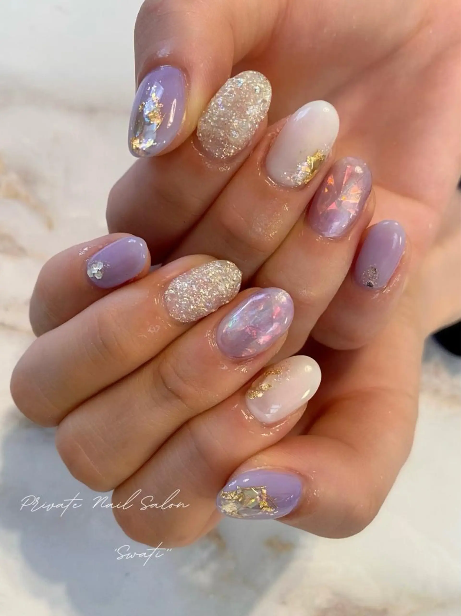 ネイル アートネイル 氷ネイル・うるうるネイル オフィスネイル パープル yuko （ネイリスト）のネイルデザイン