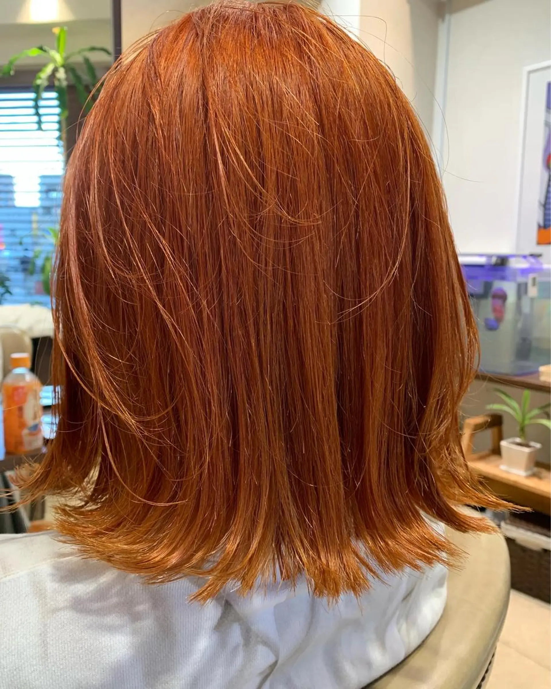 ミディアム カラー ブリーチ ダブルカラー オレンジ ヘアカラー トリートメント newi saLyu 片岡ふきのヘアスタイル