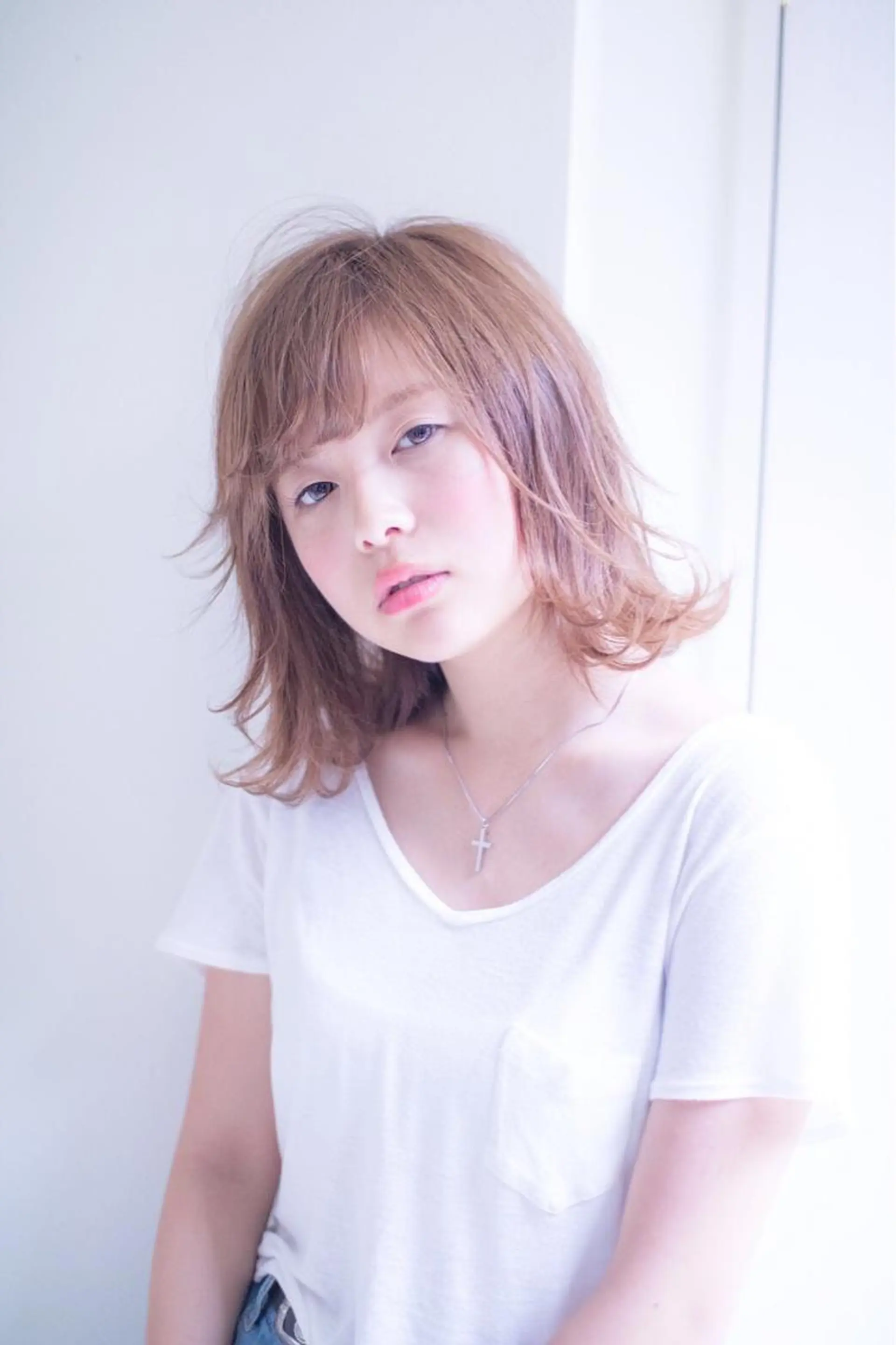 ミディアム カラー 切りっぱなしボブ ベージュカラー ボブ 縮毛矯正/髪質改善 表参道/千田大地のヘアスタイル