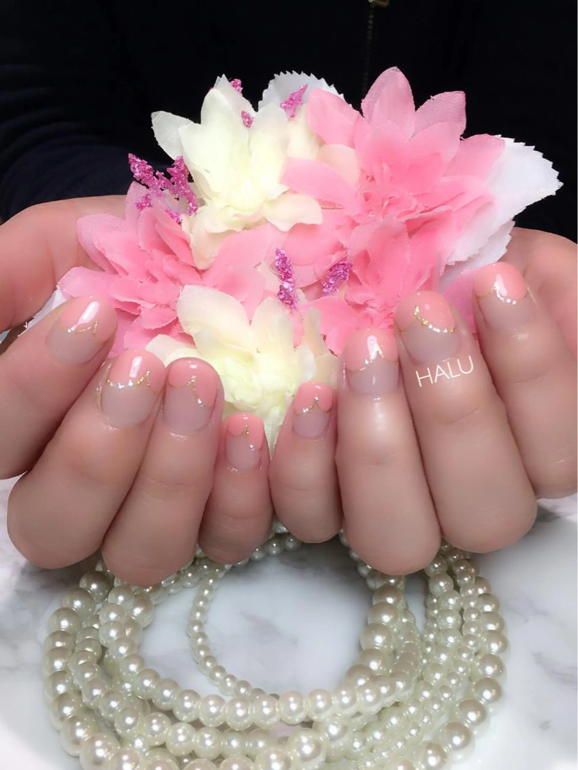 ネイル アートネイル フレンチネイル ハート 持ち込み 春ネイル HALU ハルのネイルデザイン