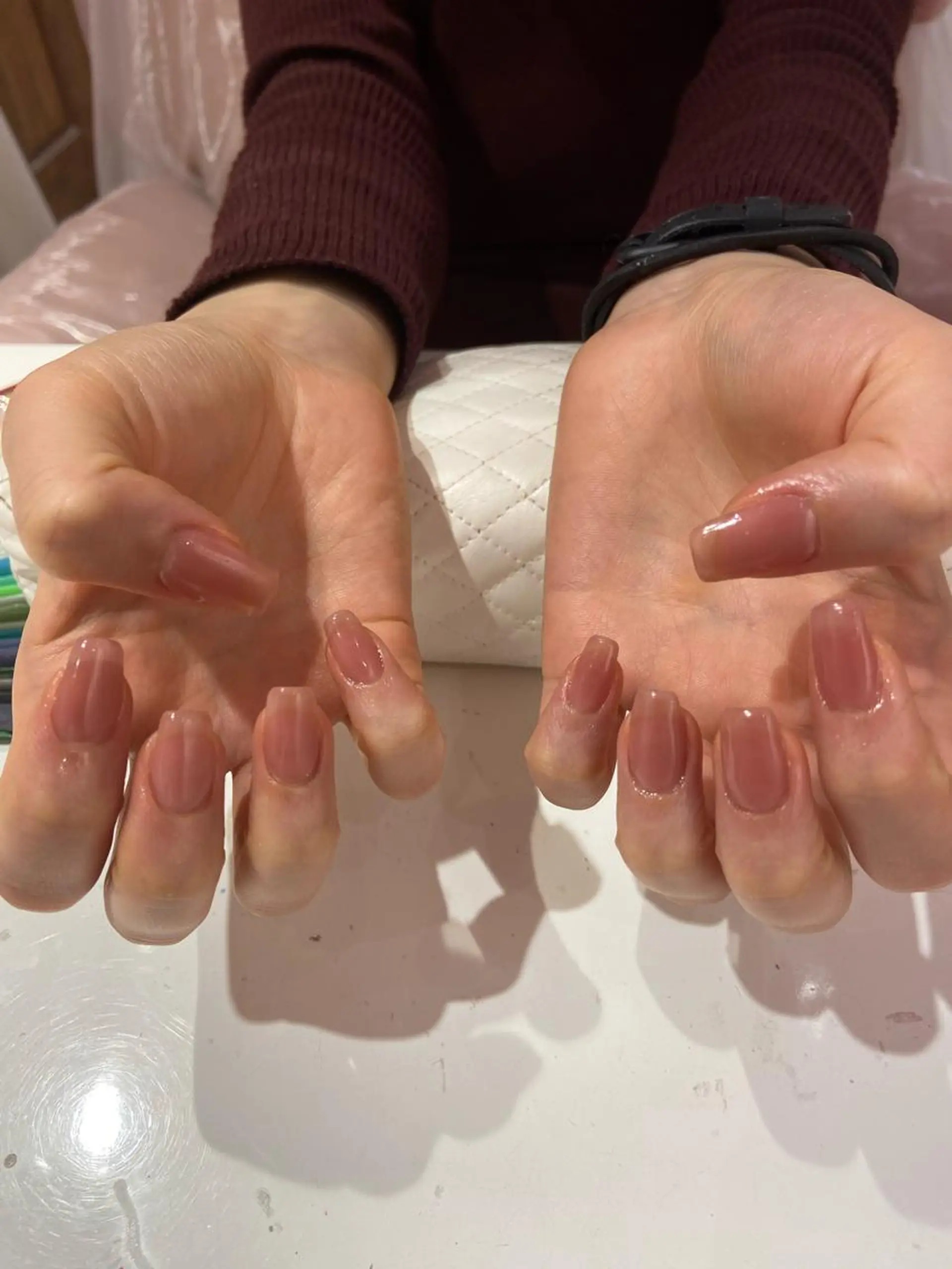 ネイル ピンク ピンクベージュ スクエアネイル SHELLTOKYO idaのネイルデザイン