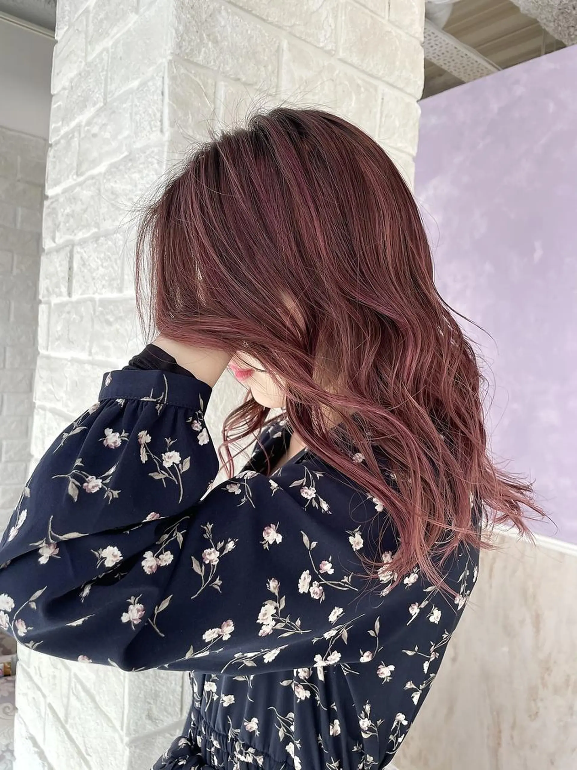 セミロング カラー ハイライトカラー ピンクカラー ハイライト ANGELICA JR奈良店のヘアスタイル