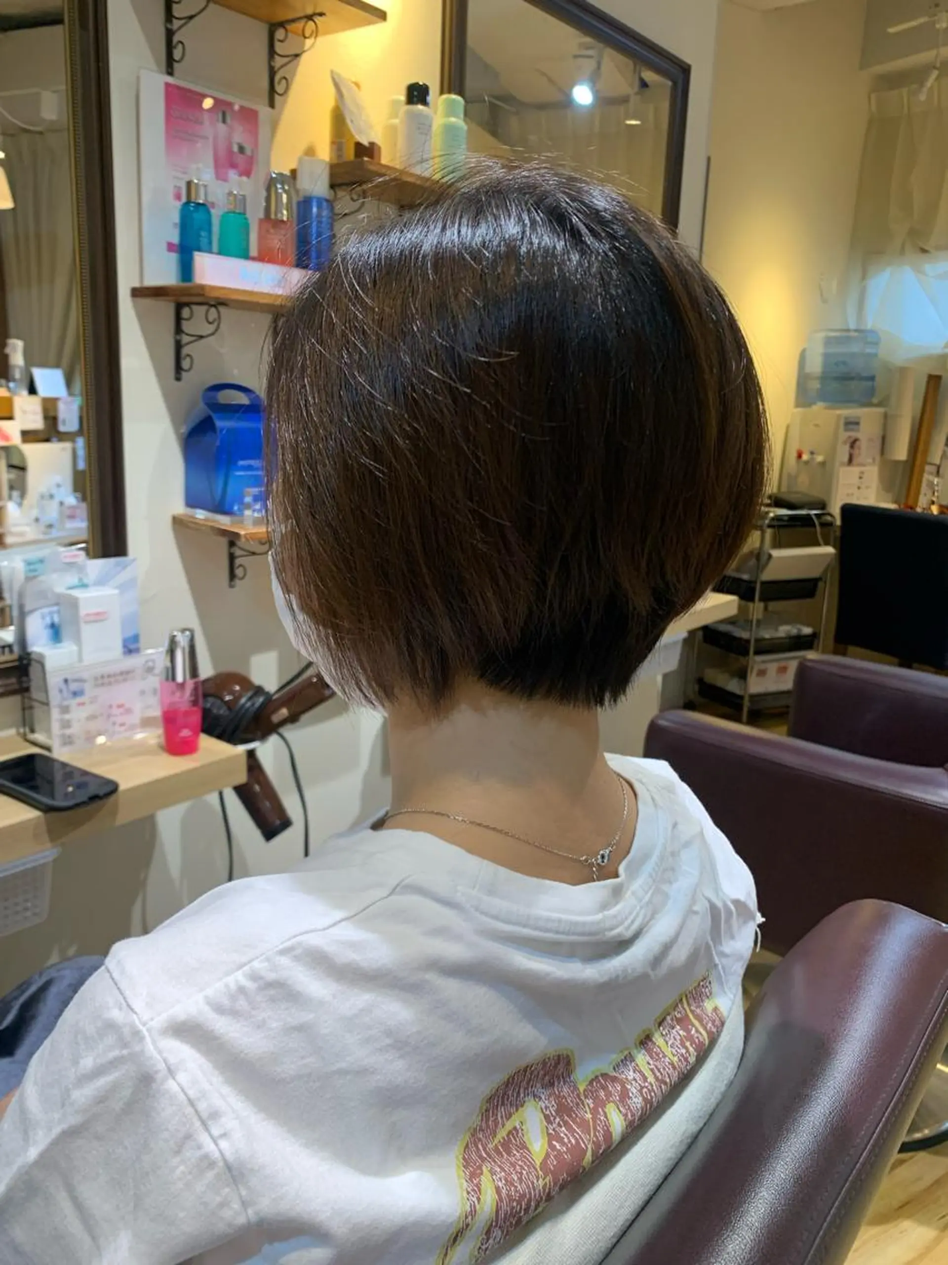 ショート カラー パーマ ヘアアレンジ メンズ キッズ テラコッタ 顔周りカット レイヤーカット ショートヘア ストレートパーマ 白髪世代特化 🌿飯塚京橋のヘアスタイル