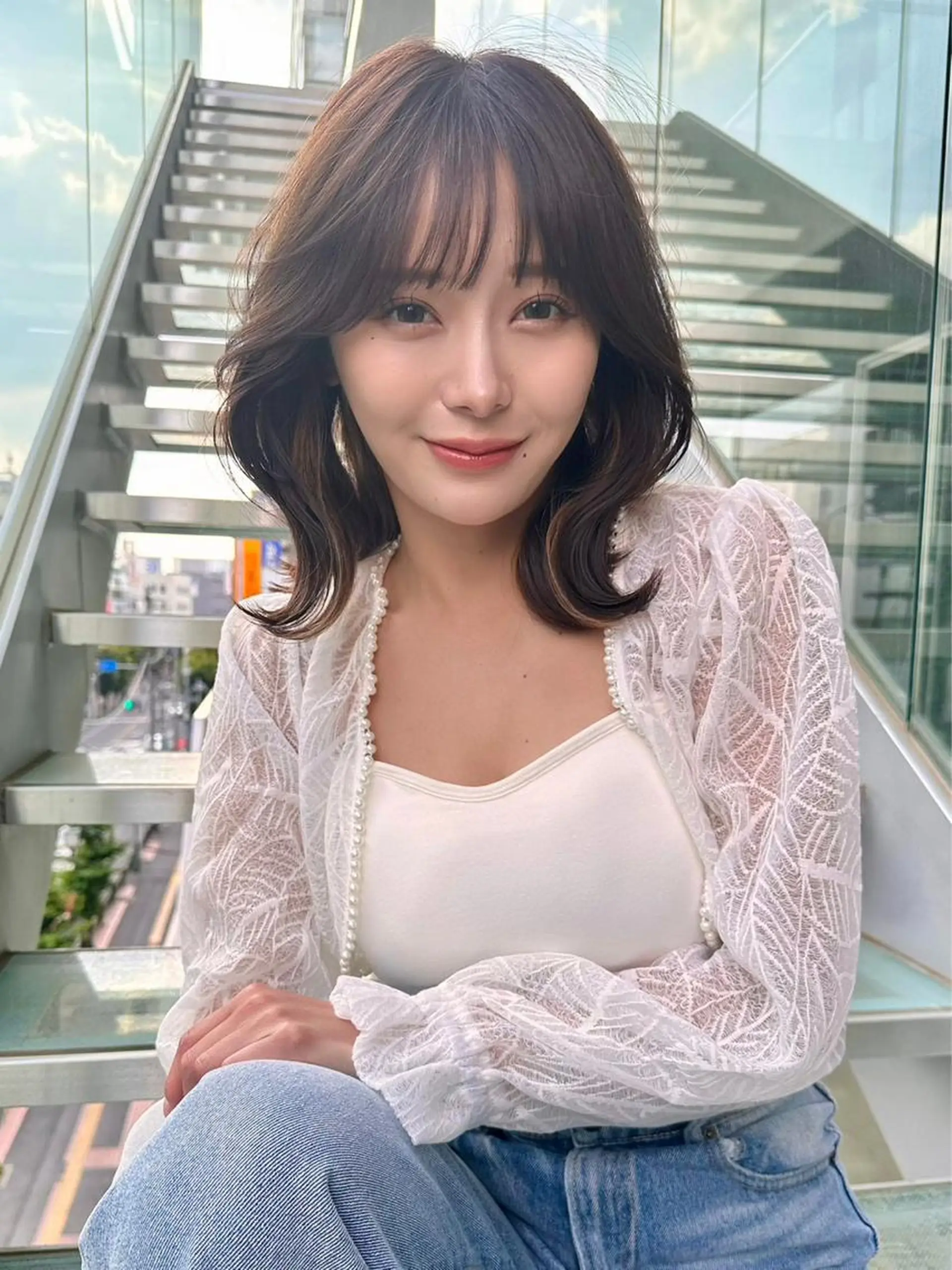 セミロング カラー アッシュ 黒髪 ブリーチ ブルーカラー ブルーブラック 🔶似合わせセンター パート/ヤス🔶のヘアスタイル