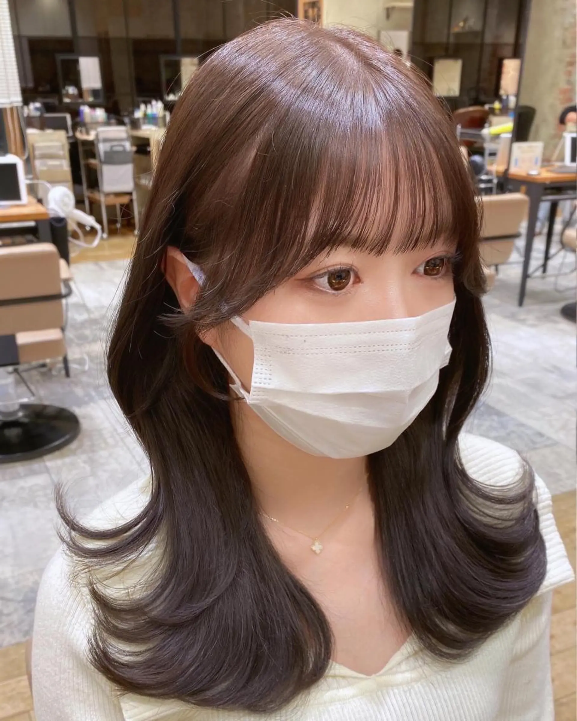 セミロング カラー 顔まわりカット🌟 くびれヘア/寺門遥輝のヘアスタイル