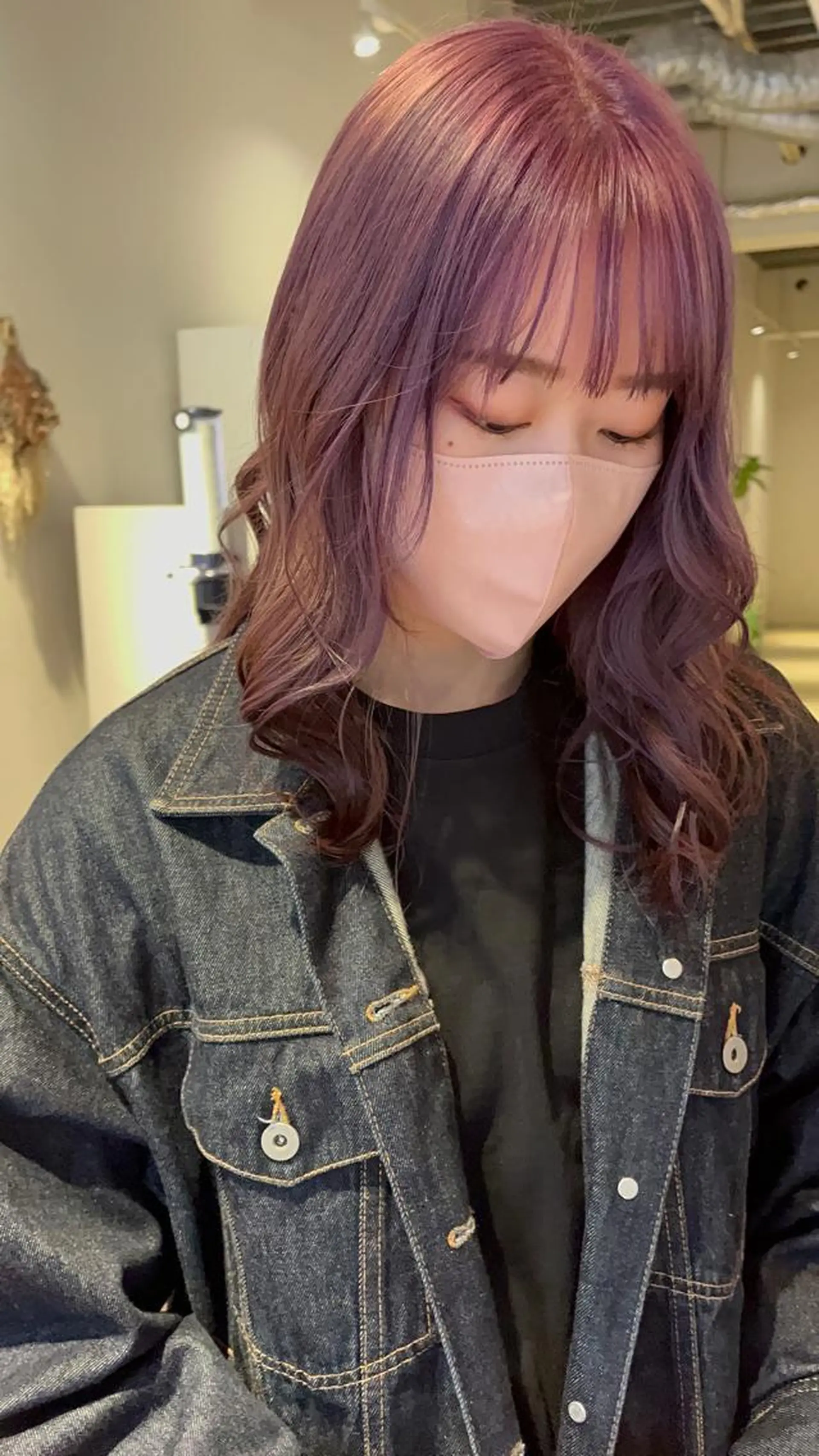 カラー ラベンダーカラー ピンクカラー ピンクラベンダー えんぐちとも／透明感 カラー／博多ボブのヘアスタイル