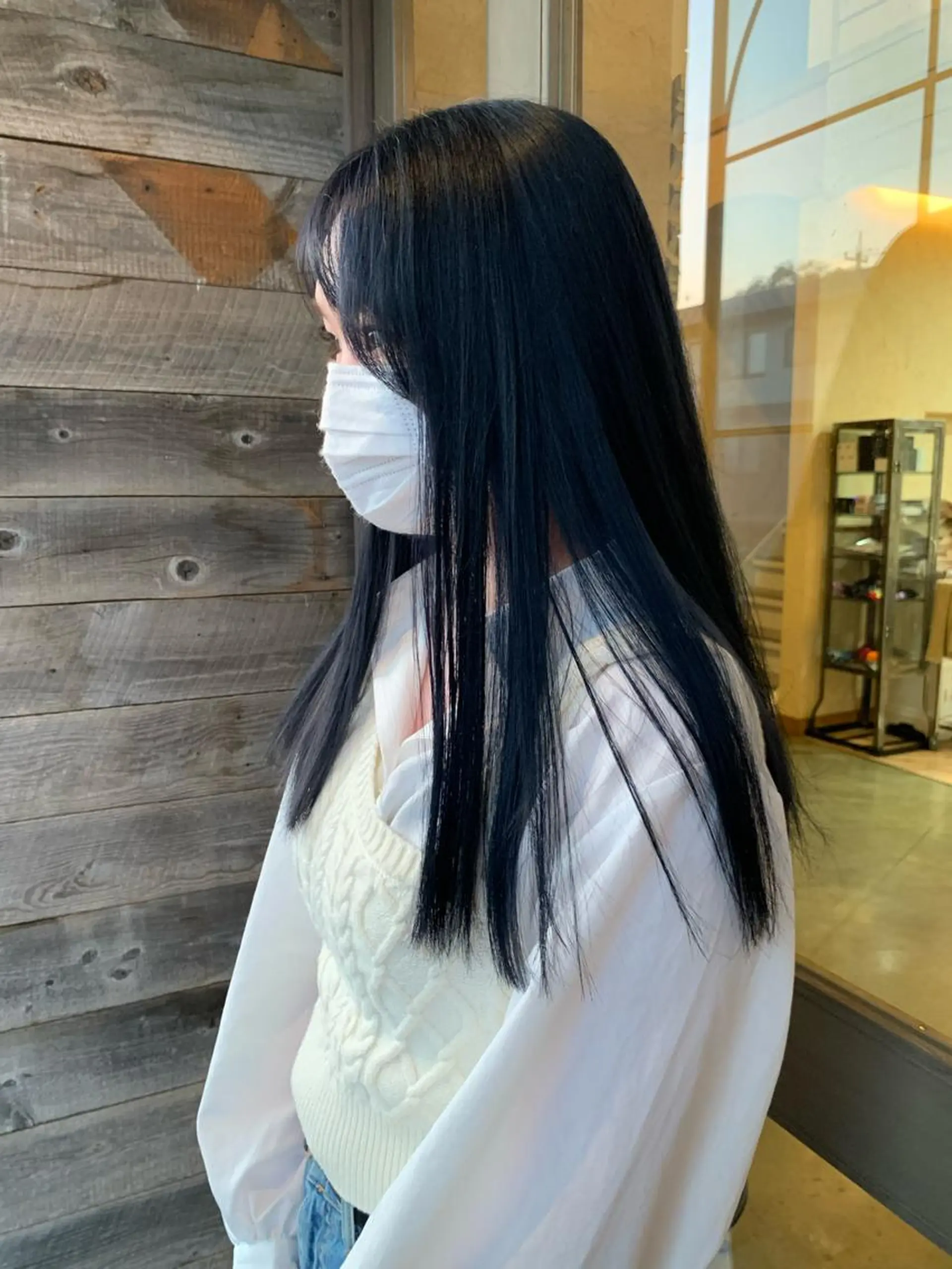 ロング カラー 黒髪 ブルーカラー ブルーブラック カワサキ マホのヘアスタイル