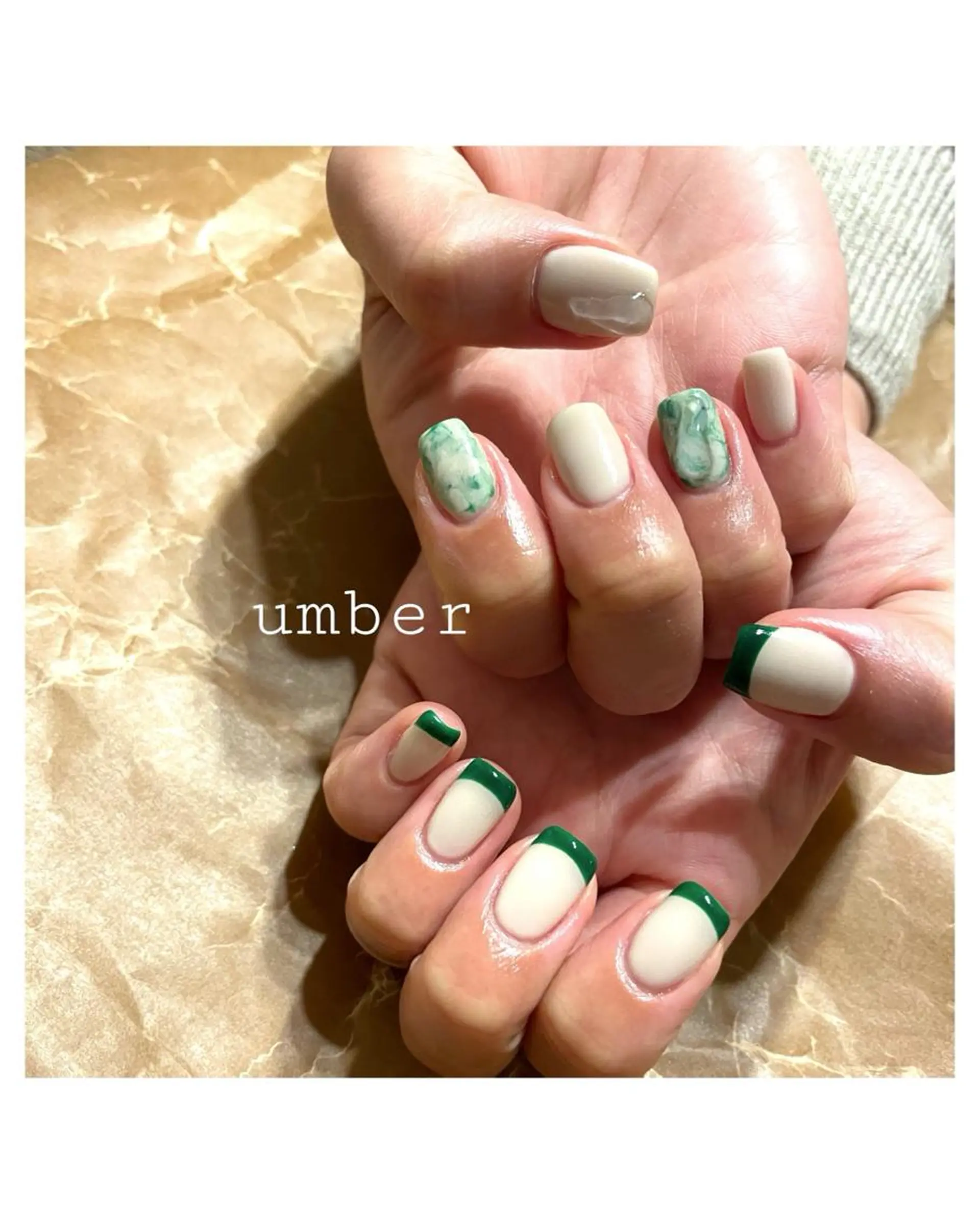 ネイル クリアネイル フラッシュネイル フットネイル フレンチネイル グリーン ハンドネイル umber 三茶1分のネイルデザイン