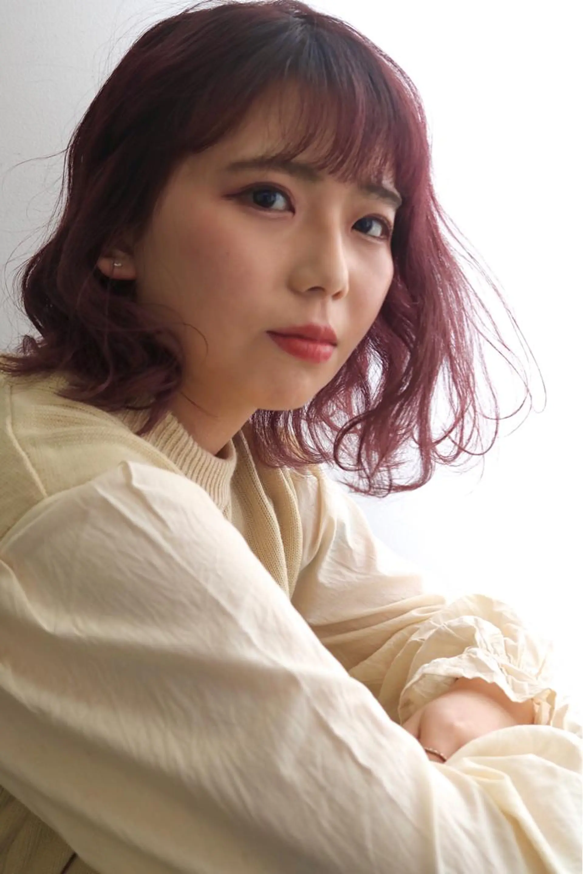 ミディアム カラー ヘアアレンジ ゆさこのか ダブルカラー／縮毛のヘアスタイル