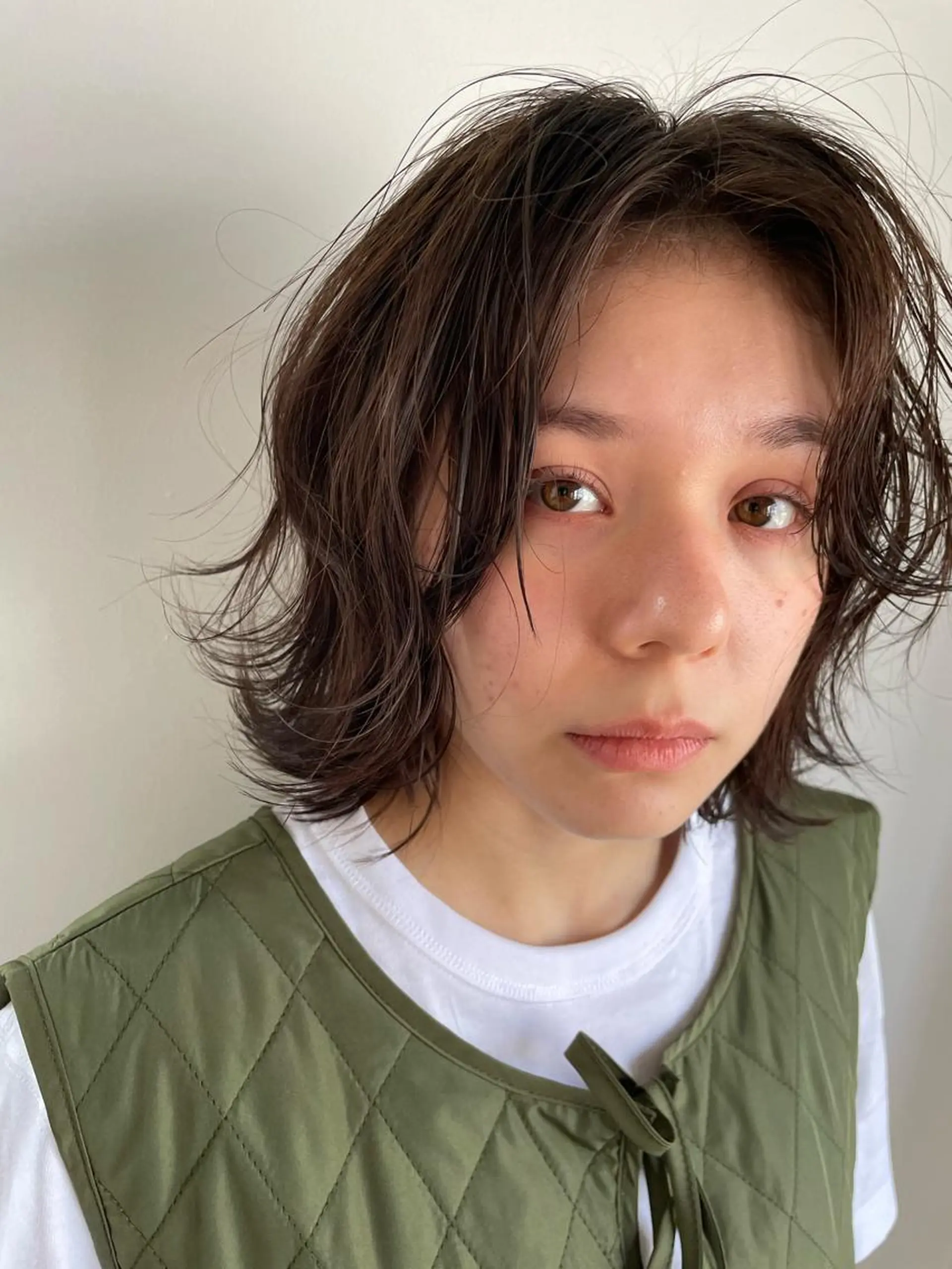 ミディアム カラー パーマ ショートボブ ミディアムパーマ アディクシーカラー ブリーチ ブロンド カット ヘアカラー CEINE【セーヌ】 三軒茶屋のヘアスタイル