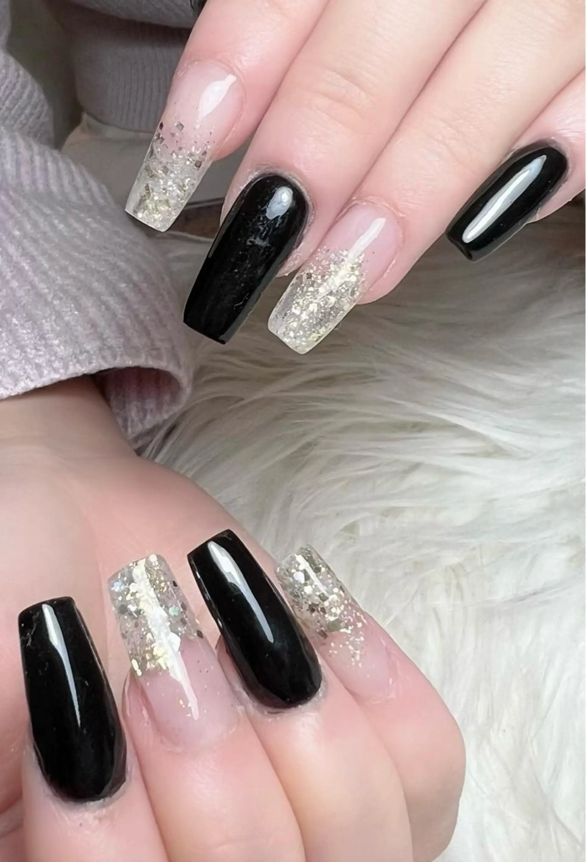 ネイル グラデーション ラメ(グリッター) ラメグラデーション スカルプネイル スクエアネイル ハンドネイル シェヌネイル JURAのネイルデザイン