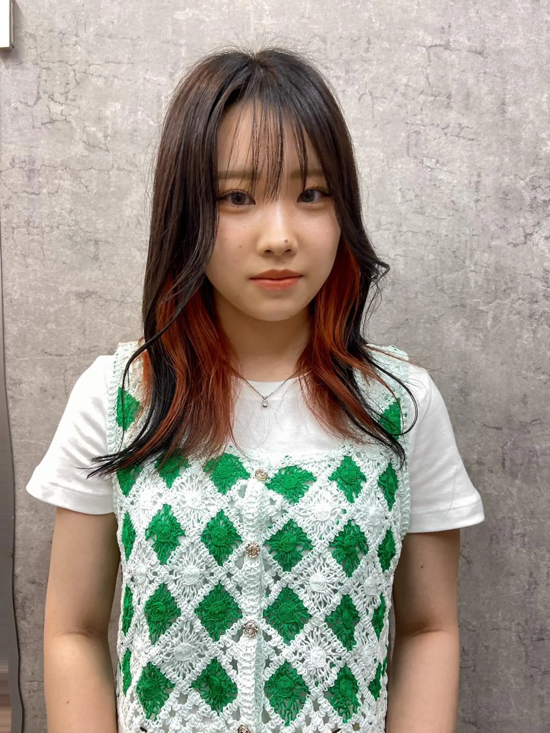 セミロング カラー オレンジ 韓国風ヘア 藤山大地 /カラーモデルのヘアスタイル