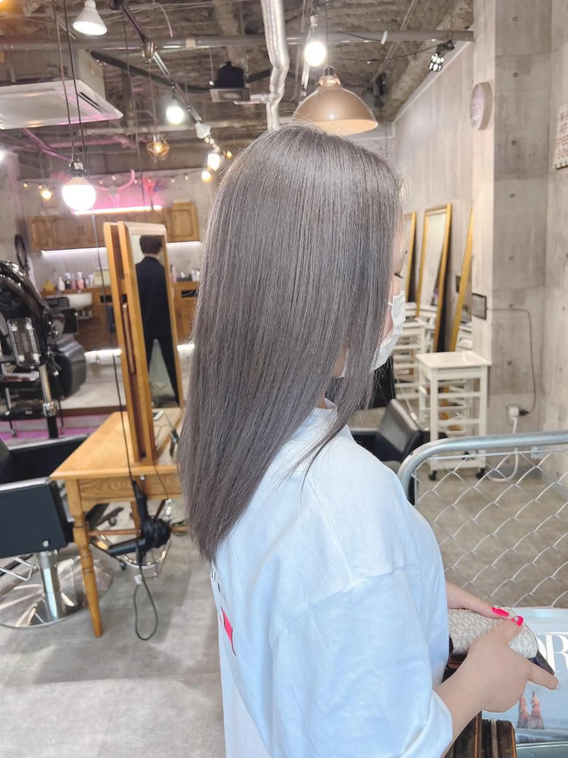 ロング アッシュ ボブ エクステ ハイライト 学生 ヘアカラー ☀️ハイトーンボブ ☀️石川 海斗のヘアスタイル