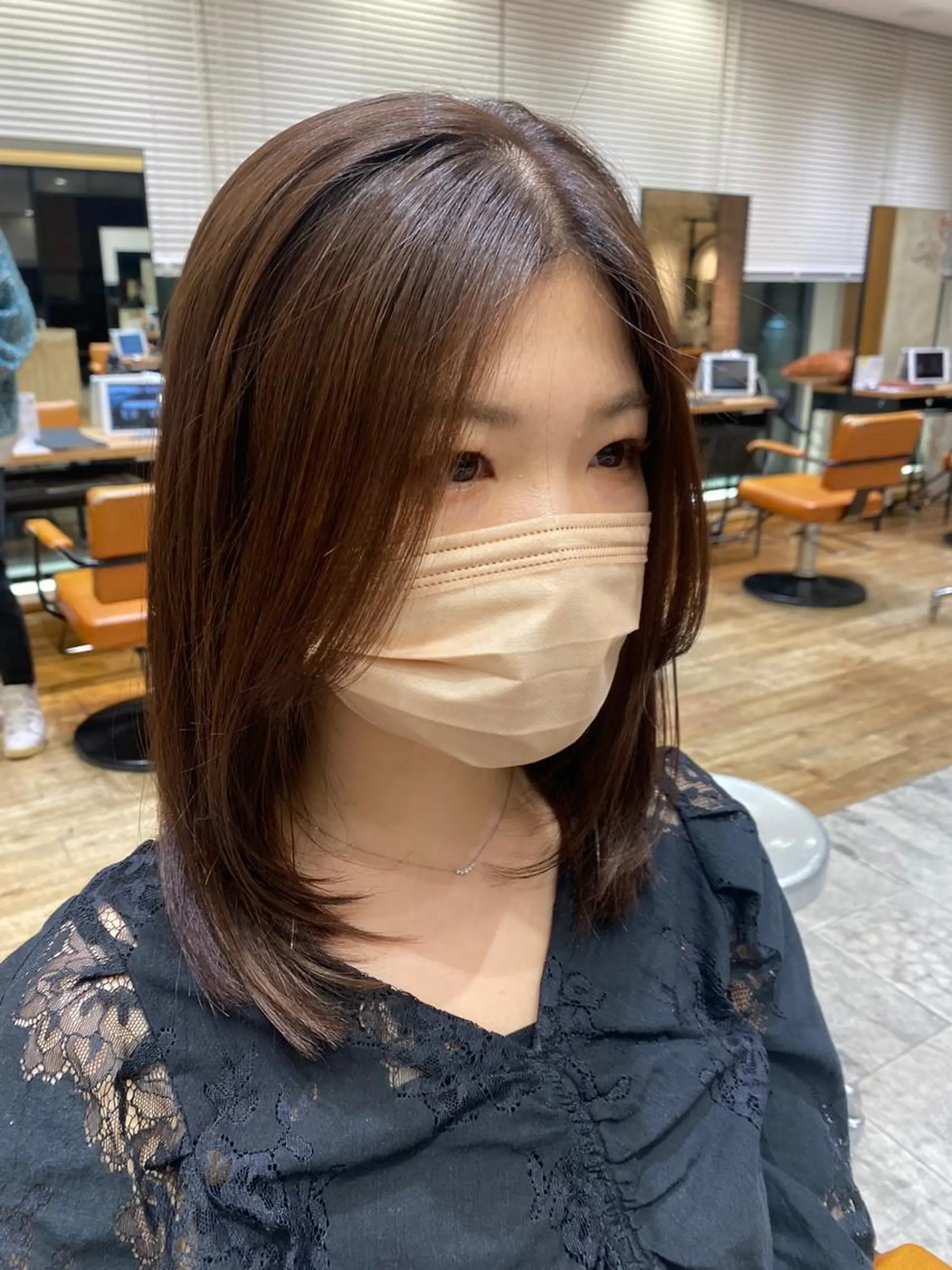 ミディアム カラー ミディアムパーマ ベージュカラー ブラウンカラー ブラウンベージュ 髪質改善 顔周り/くびれヘア 韓国ヘア💕風間るなのヘアスタイル