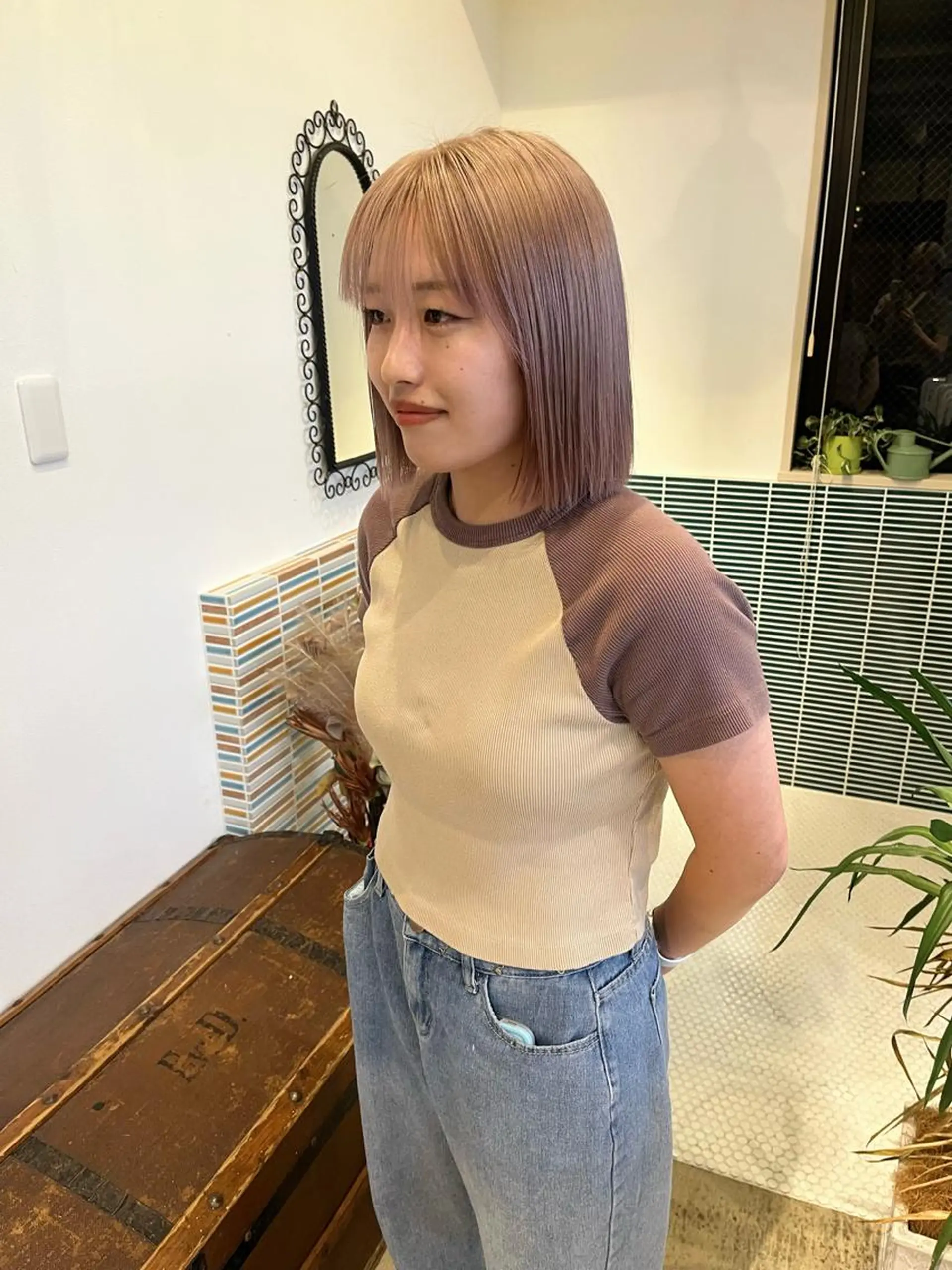 ミディアム カラー ブリーチ カット ヘアカラー トリートメント 🩷ハイトーン透明感 レイヤー🩷ユリカのヘアスタイル