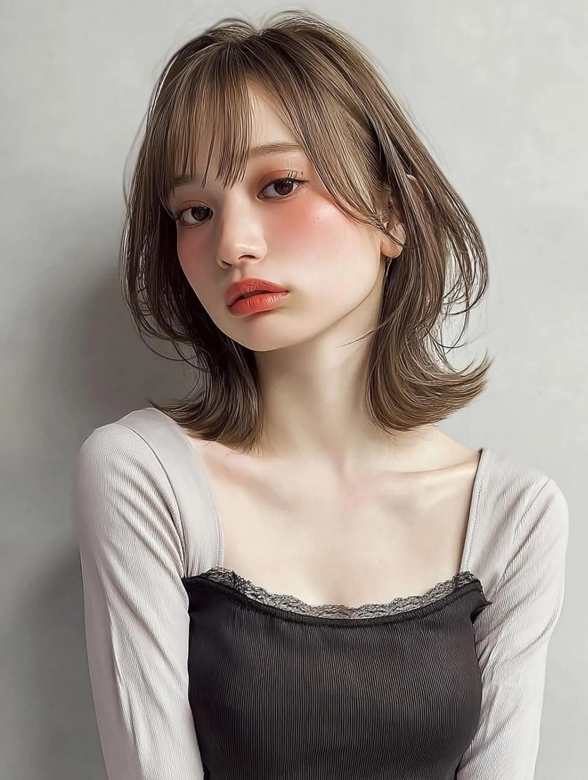 ミディアム ヘアアレンジ 髪質改善 韓国風ヘア レイヤーカット 似合わせカット シースルーバング カット ヘアカラー Ayumu /京都／西院のヘアスタイル