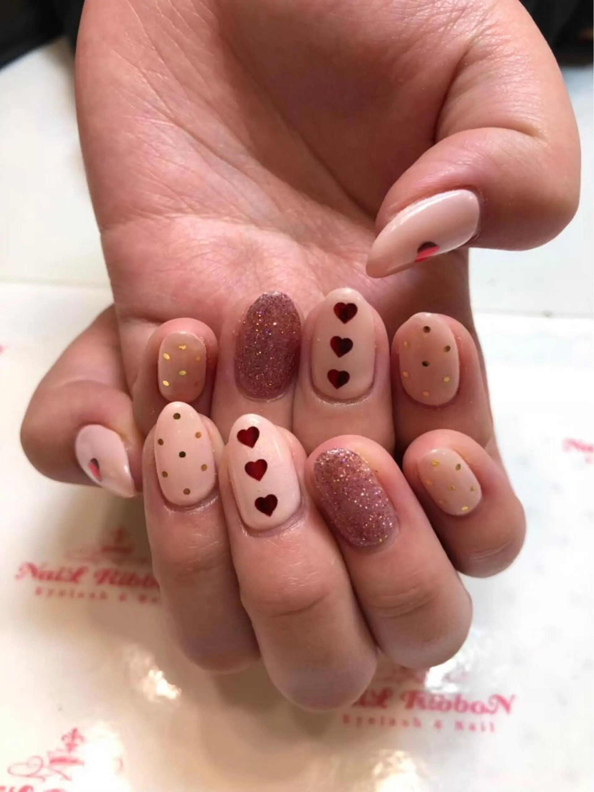 ネイル 春ネイル ネイルリボン 受付スタッフのネイルデザイン