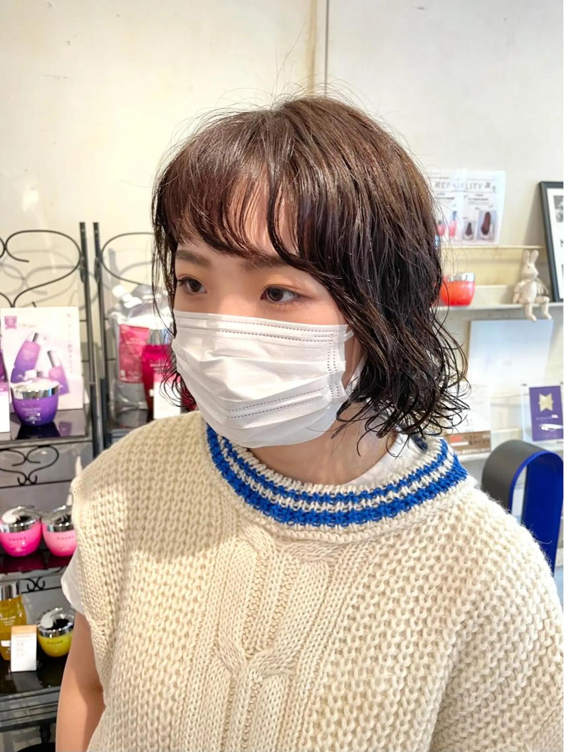 ショート パーマ ボブ くせ毛 ハイライト ウルフカット 銀座No.1髪質改善 縮毛矯正/本木のヘアスタイル