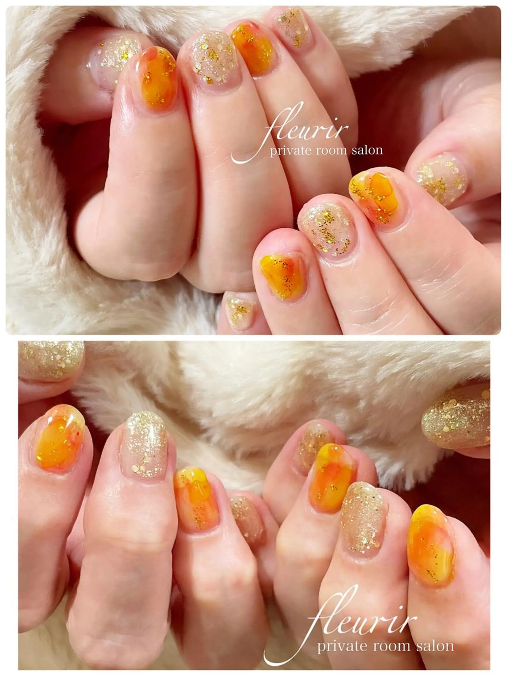 ネイル アートネイル 長さ出し ジェルネイル ゴールド グラデーション フルリール 【プライベートサロンのネイルデザイン