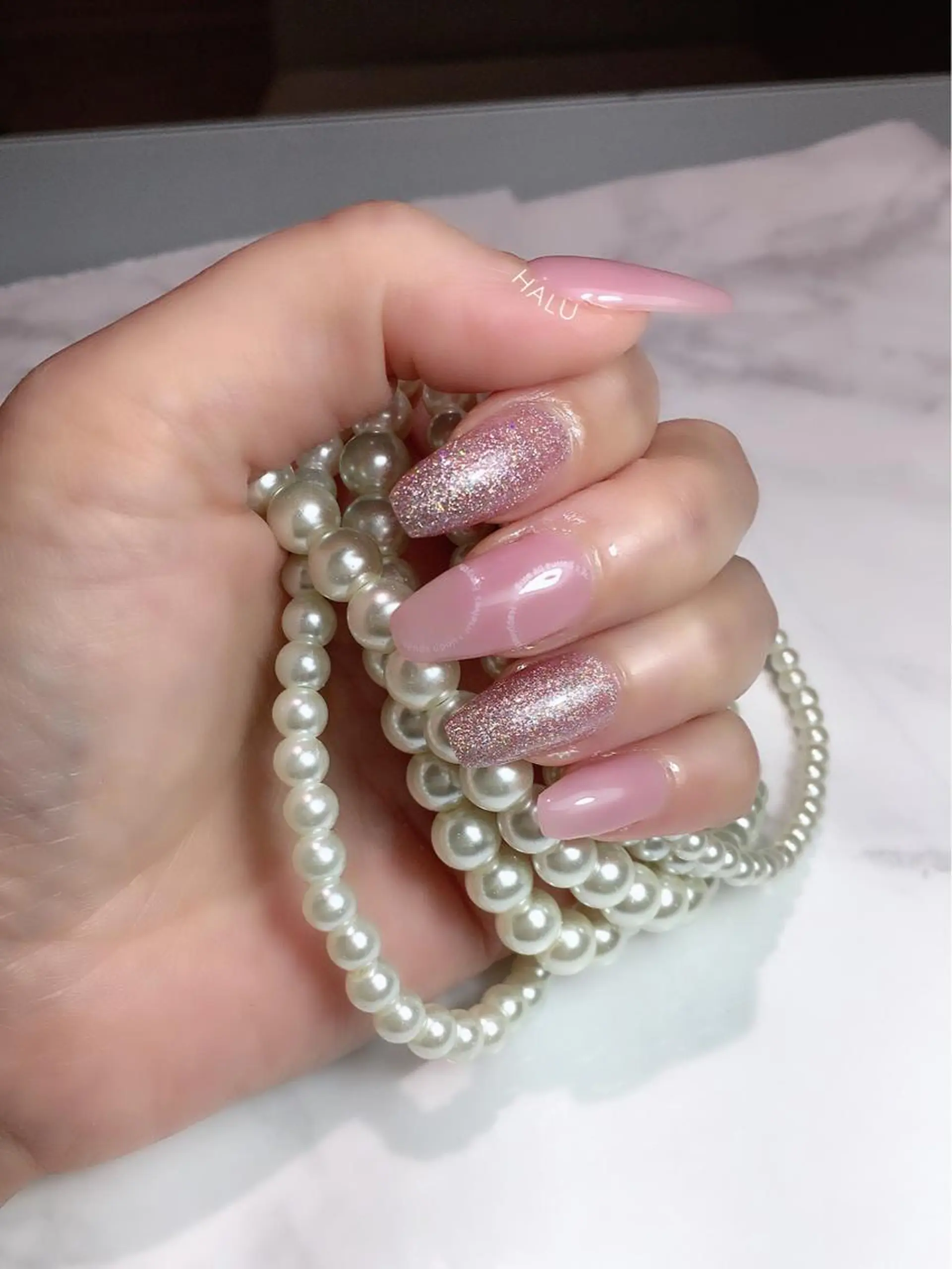 ネイル ラメ(グリッター) ピンク 春ネイル HALU ハルのネイルデザイン