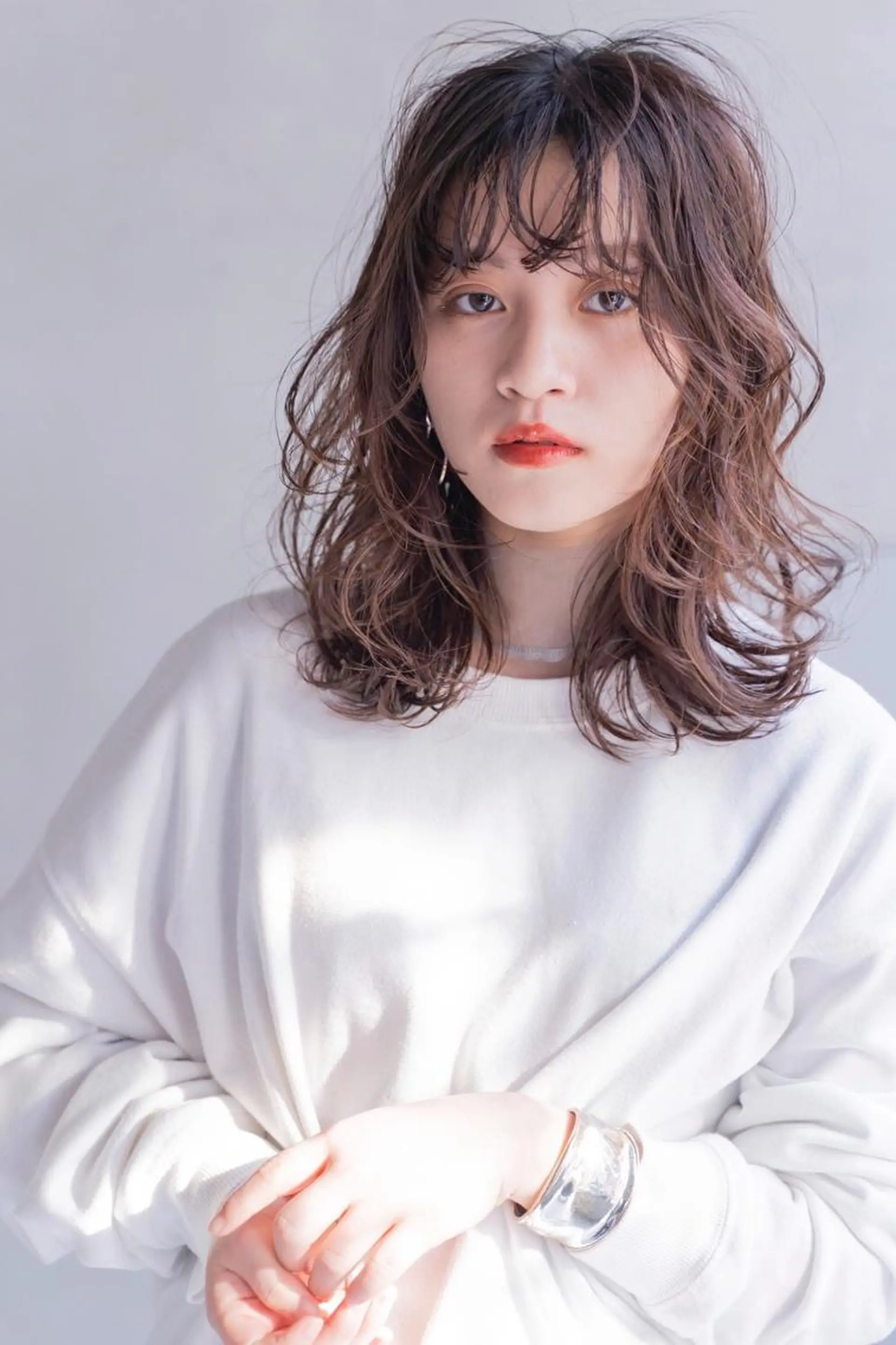 ミディアム ミディアムパーマ ボブ ハイライト 髪質改善 トリートメント 💈Chlom💈_ 公式_NewOpenのヘアスタイル
