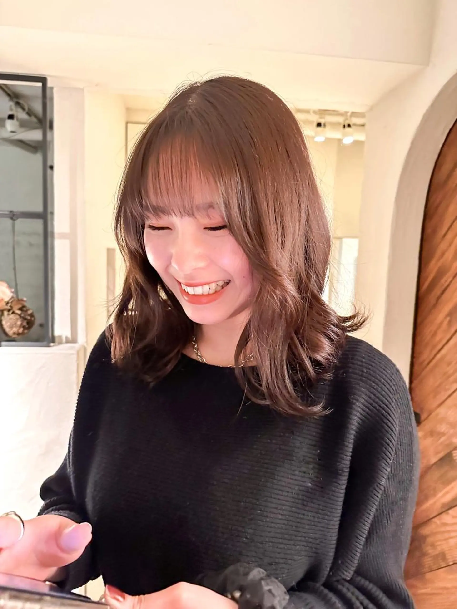 ミディアム カラー パーマ ヘアアレンジ 🤎ono/ 切りっぱなしボブ🤎のヘアスタイル