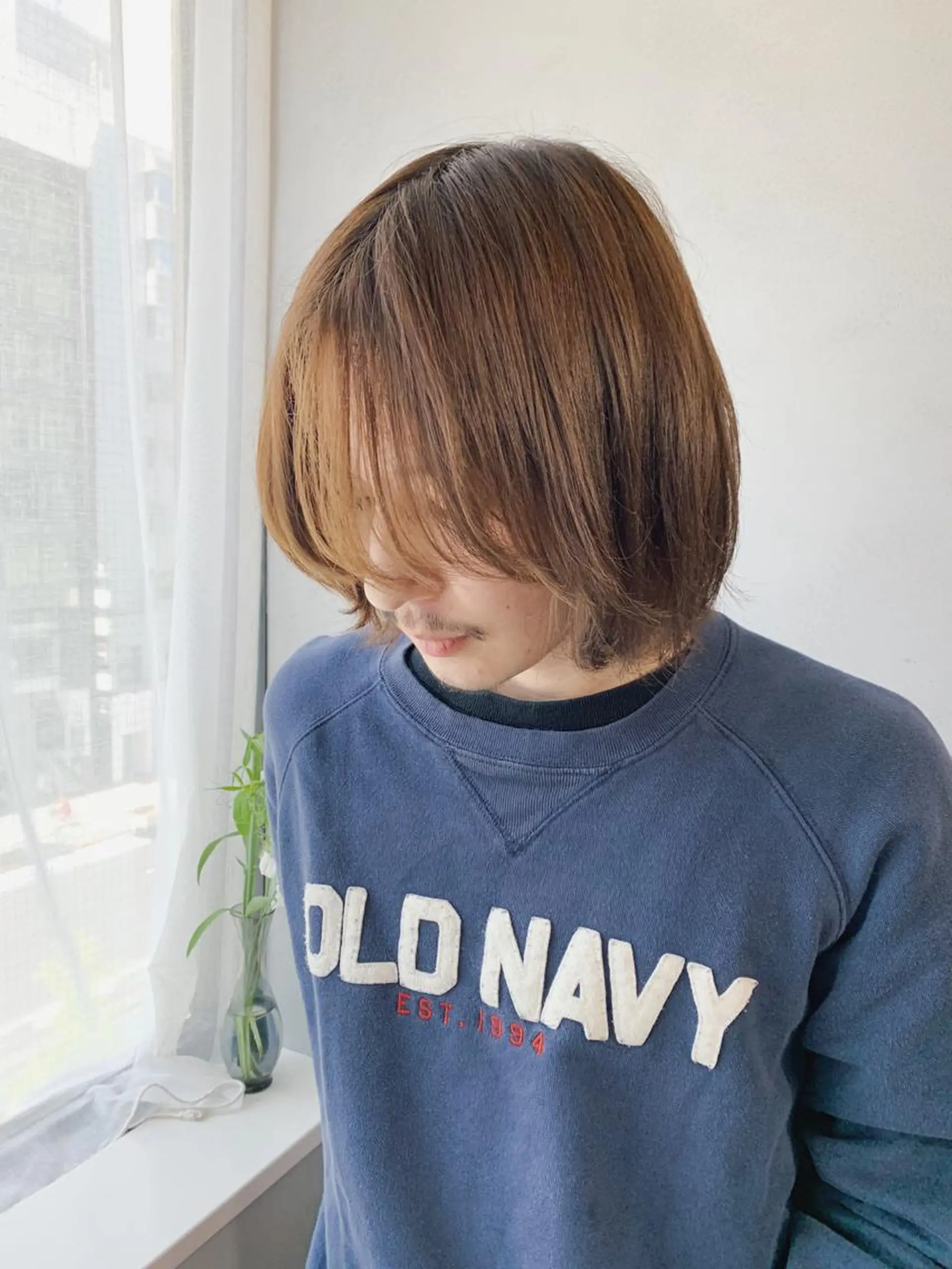 セミロング カラー メンズ ボブパーマコテ巻き風 パーマNo1深江秀平のヘアスタイル