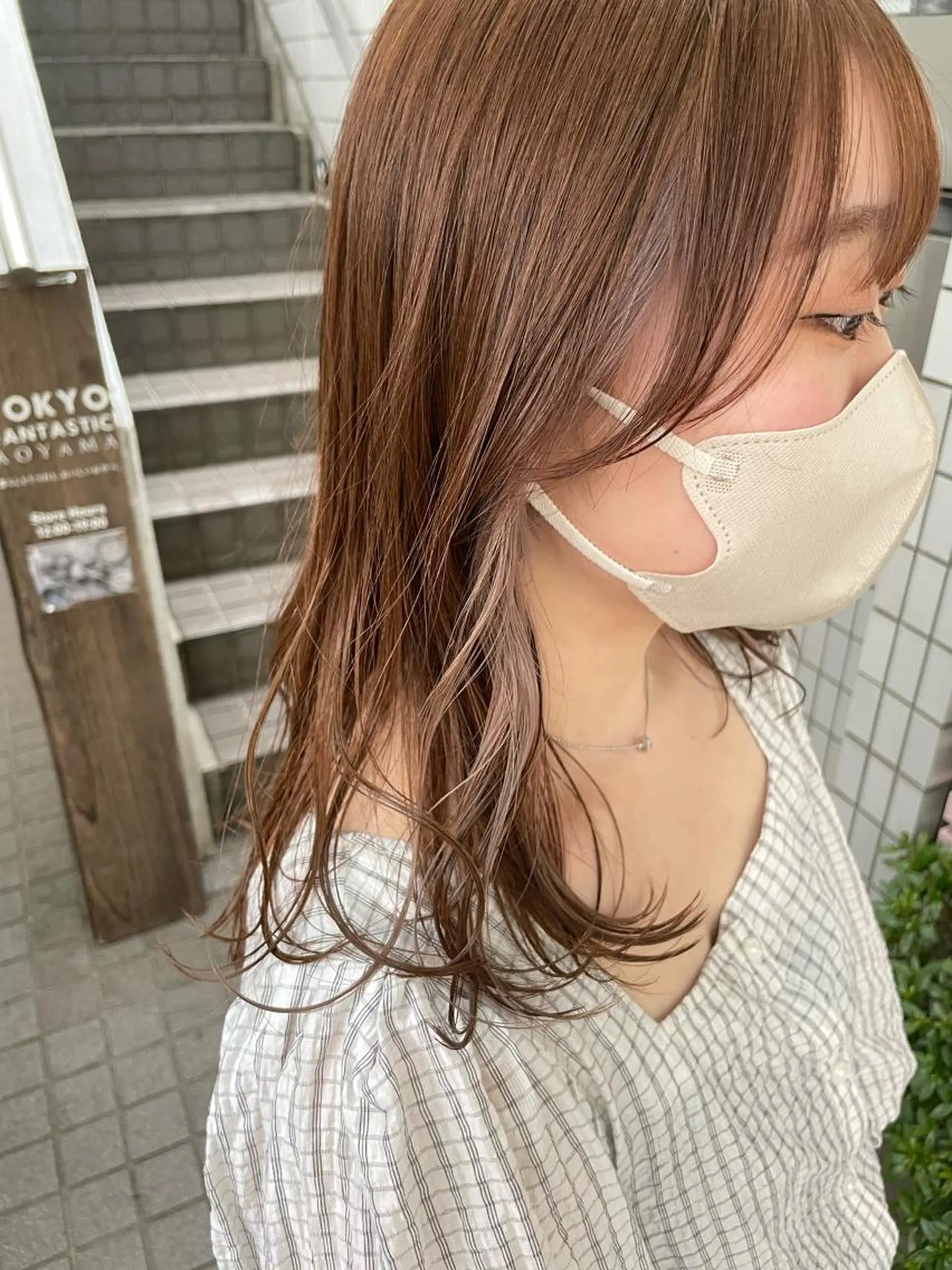 セミロング カラー ヘアアレンジ ブリーチ ブリーチなしカラー カット ヘアカラー 抜け感ボブ×パーマ ｜kazaneのヘアスタイル