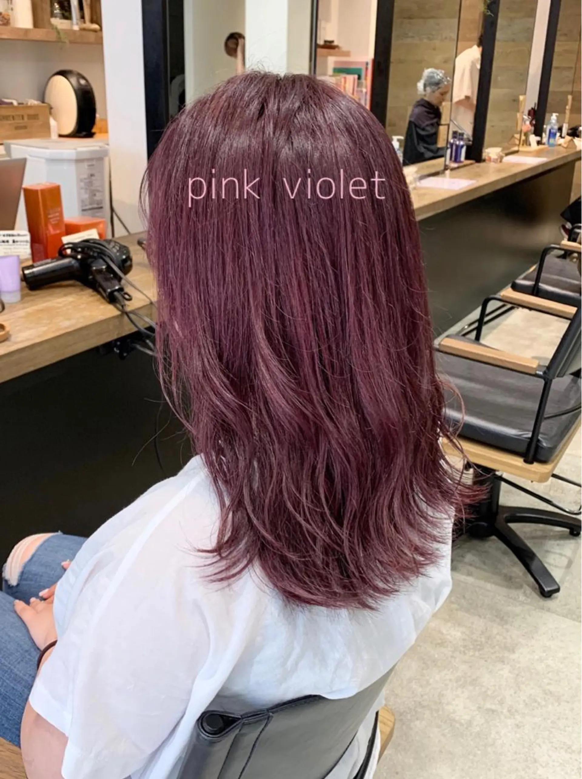 ミディアム カラー ヘアアレンジ ブリーチ ピンクカラー バイオレットカラー ヘアカラー トリートメント 似合わせレイヤー/ 美髪縮毛矯正/ミナエのヘアスタイル