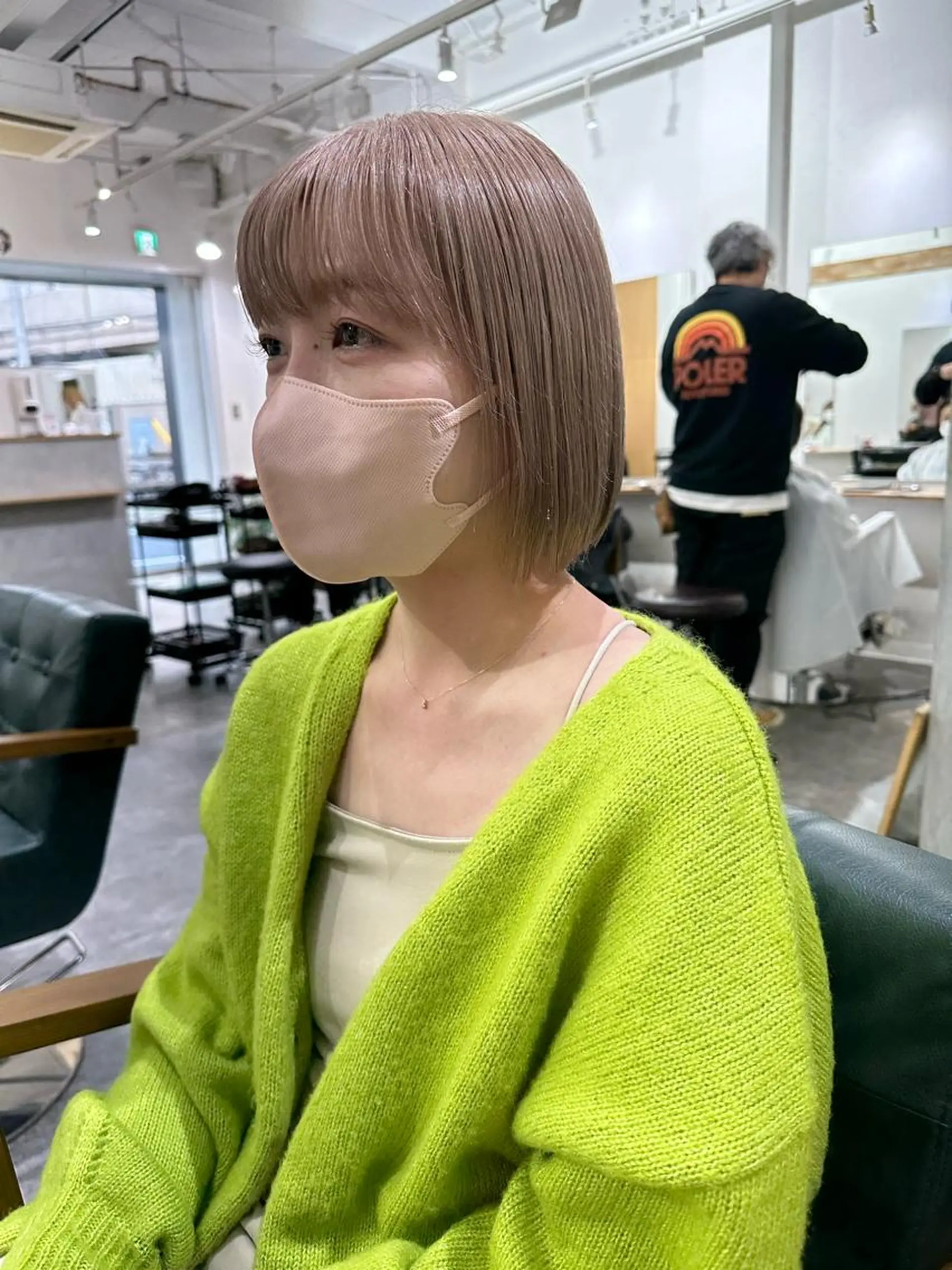 ショート カラー ベージュカラー ブリーチ ミルクティーベージュ ピンクカラー カット ヘアカラー トリートメント パーマ/透明感カラー /ボブ/吉田一生のヘアスタイル