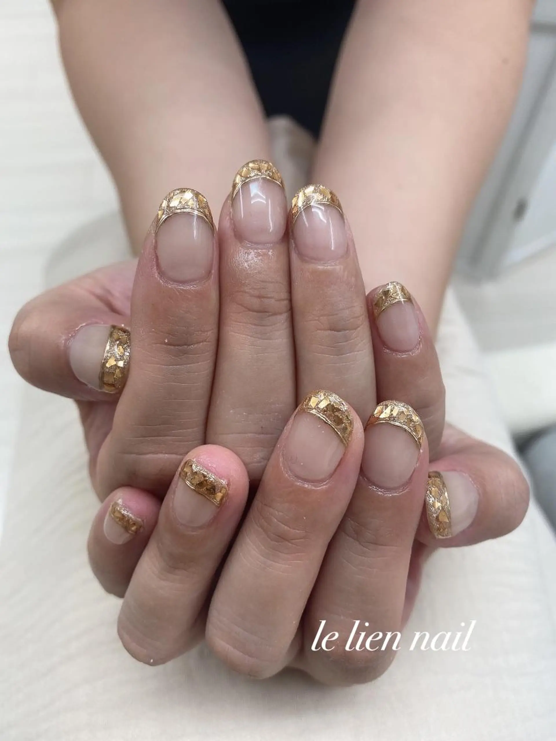 ネイル フレンチネイル ガラスフレンチ ホログラムネイル le lien nailのネイルデザイン