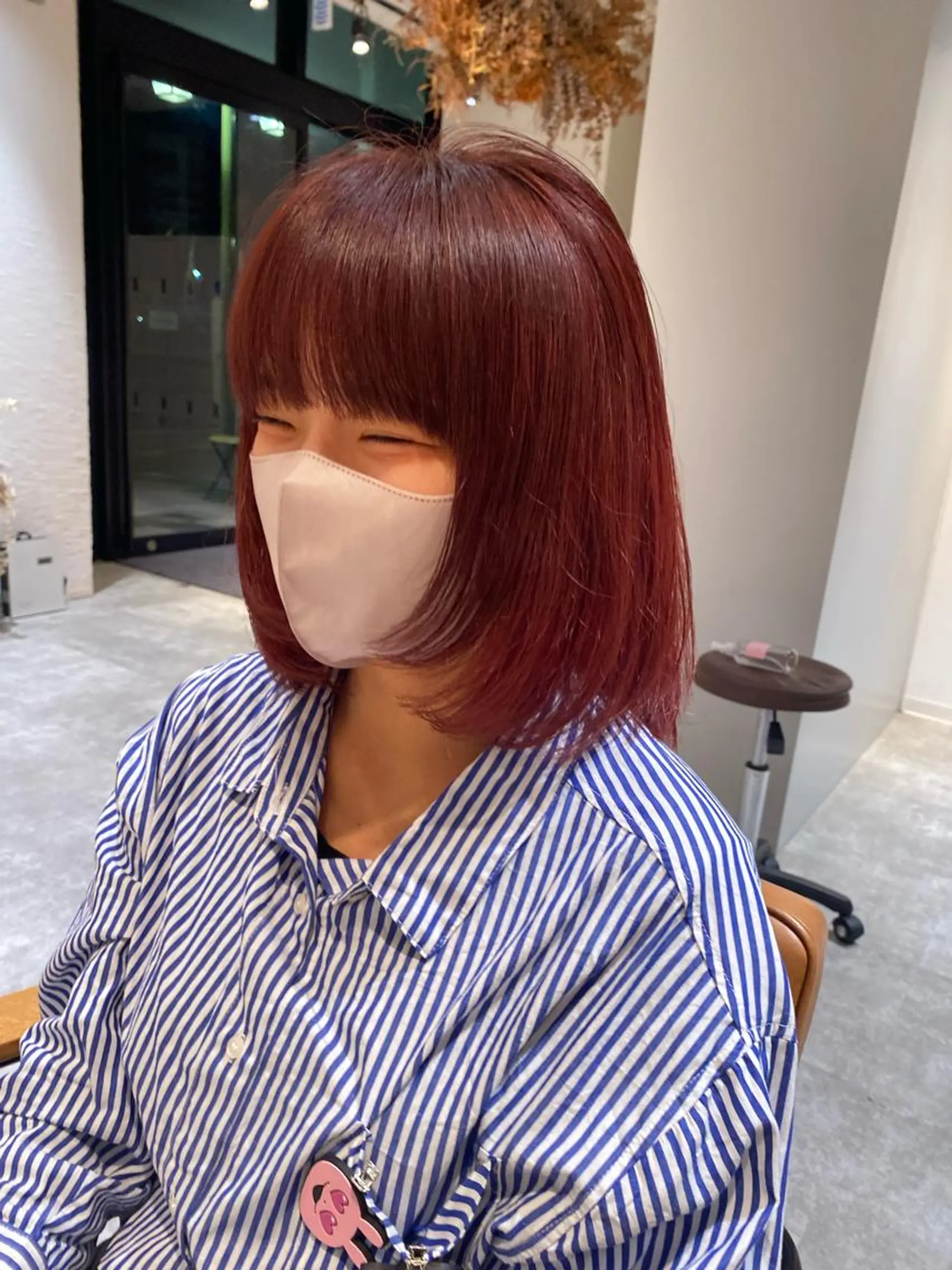 ミディアム カラー 顔まわりレイヤー 顔周りカット レイヤーカット ワイドバング オスズ 🎀´-のヘアスタイル