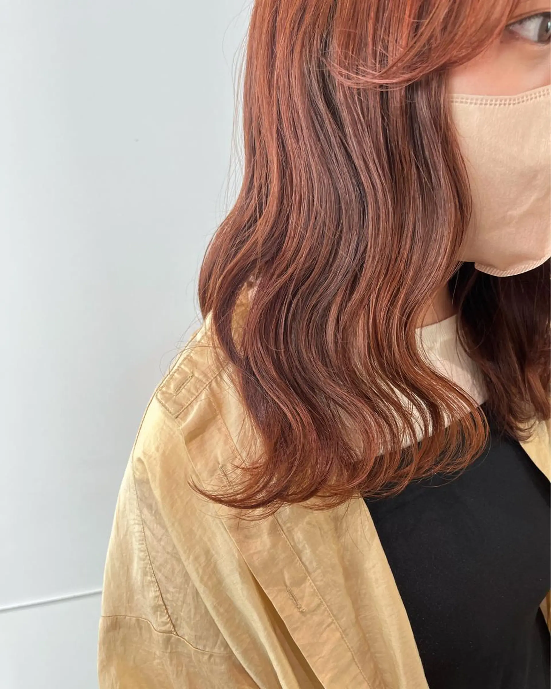 ミディアム カラー ブラウンカラー オレンジ オレンジブラウン カット ヘアカラー トリートメント 片岡 由依のヘアスタイル