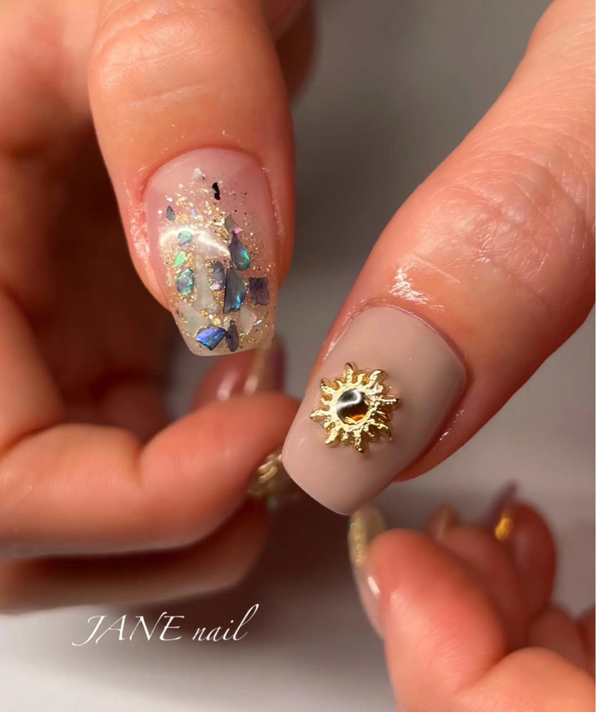 ネイル オーロラネイル べっ甲ネイル フットネイル ハンドネイル Nail Salon JANEのネイルデザイン