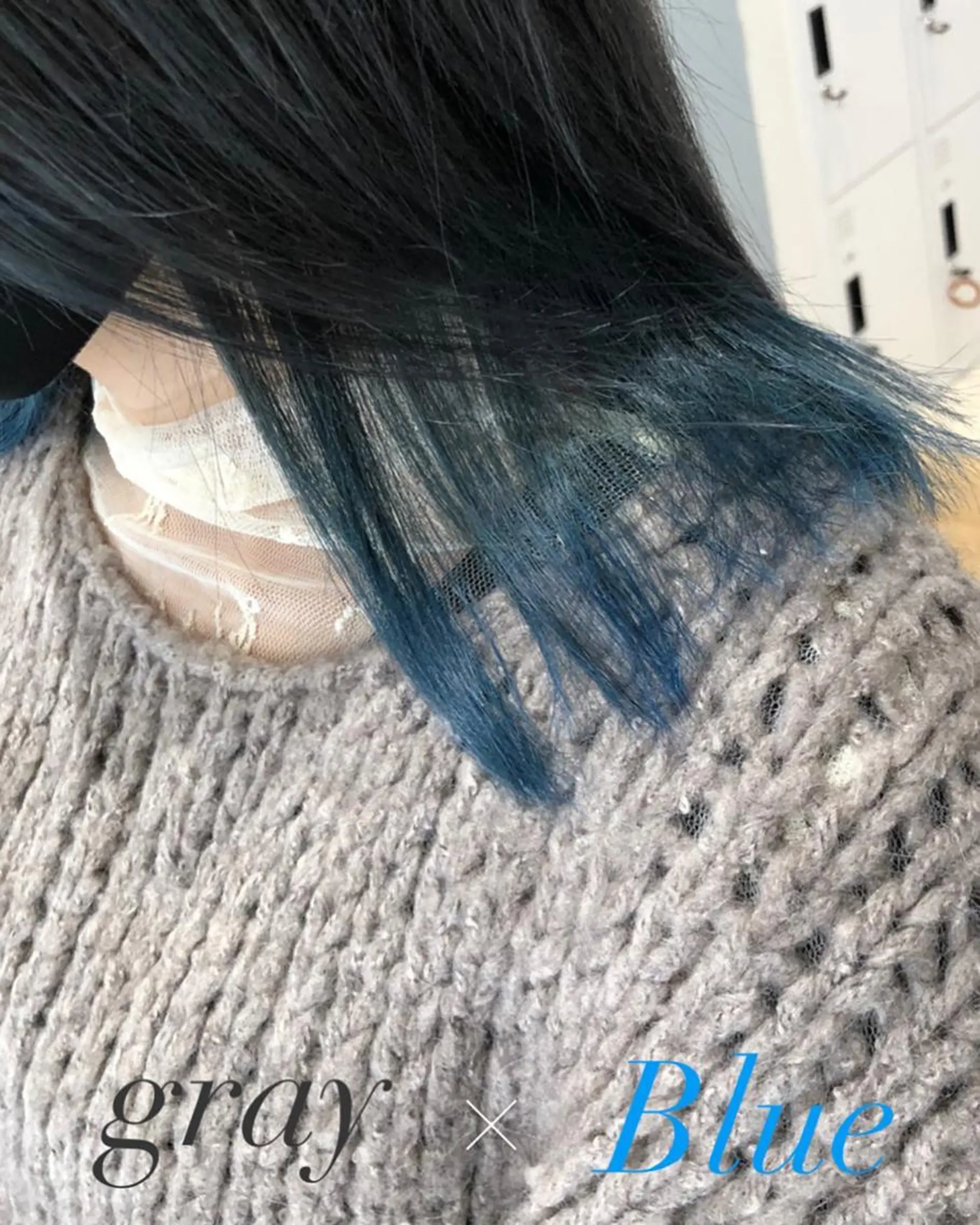 ミディアム カラー 黒髪 ブルーカラー ブルーブラック グレージュ インナーカラー 【大人髪】men's パーマ/潤艶髪のヘアスタイル