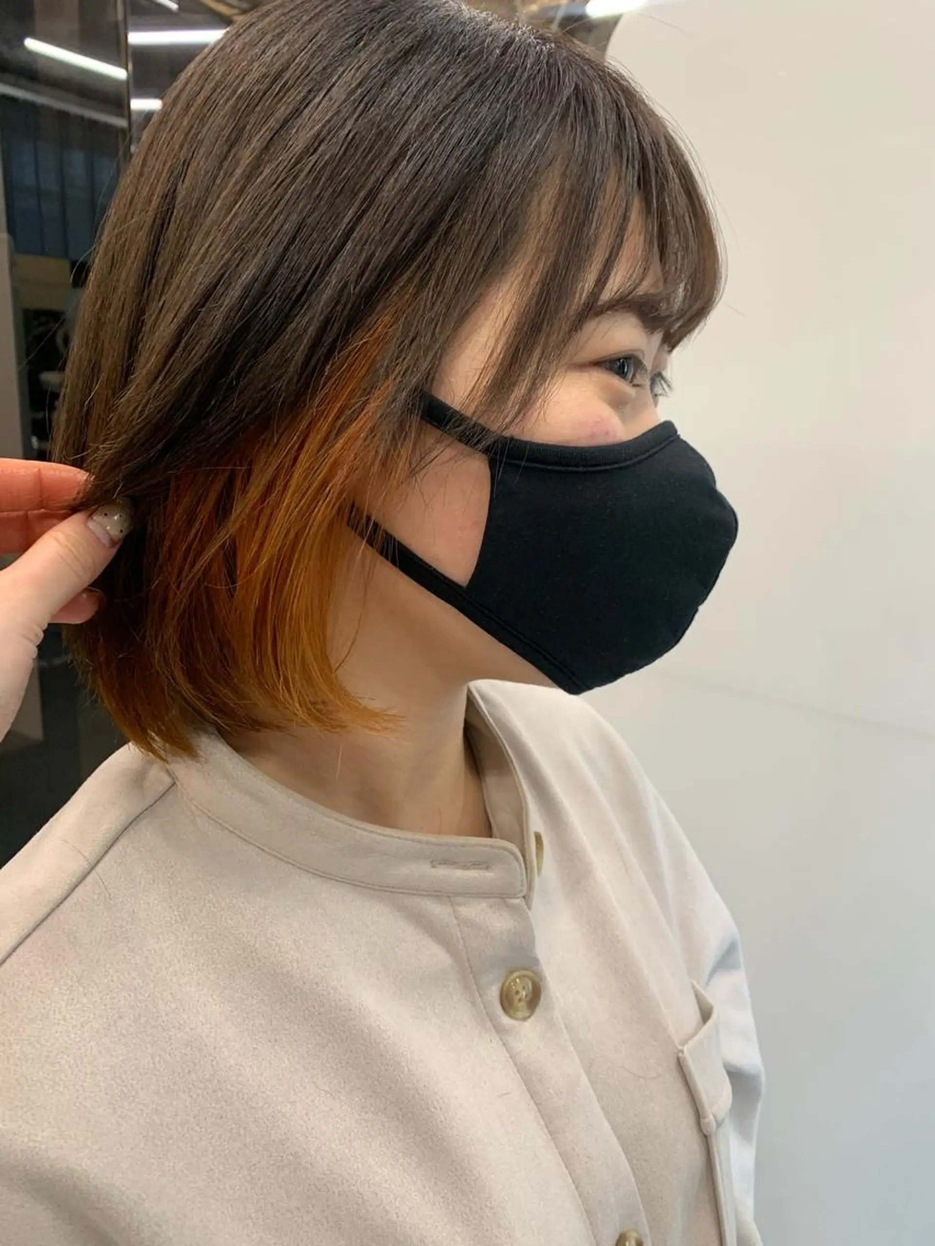 ショート カラー インナーカラー 髪質改善 レイヤーカット トリートメント 透明感/オリーブ/ グレージュ/YUKAのヘアスタイル