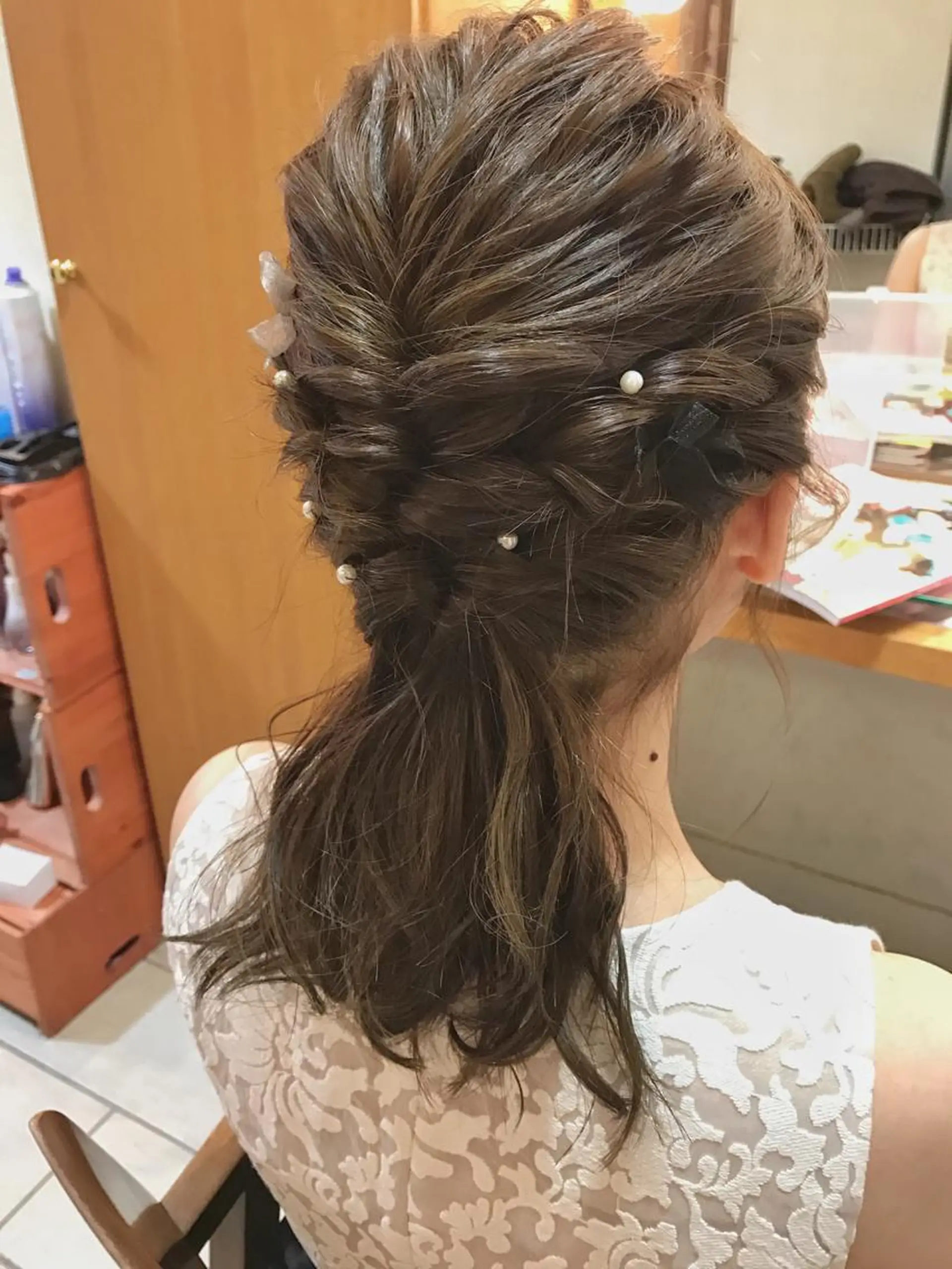 セミロング ヘアアレンジ 🪐脱白髪染め 🪐松尾菜々美のヘアスタイル
