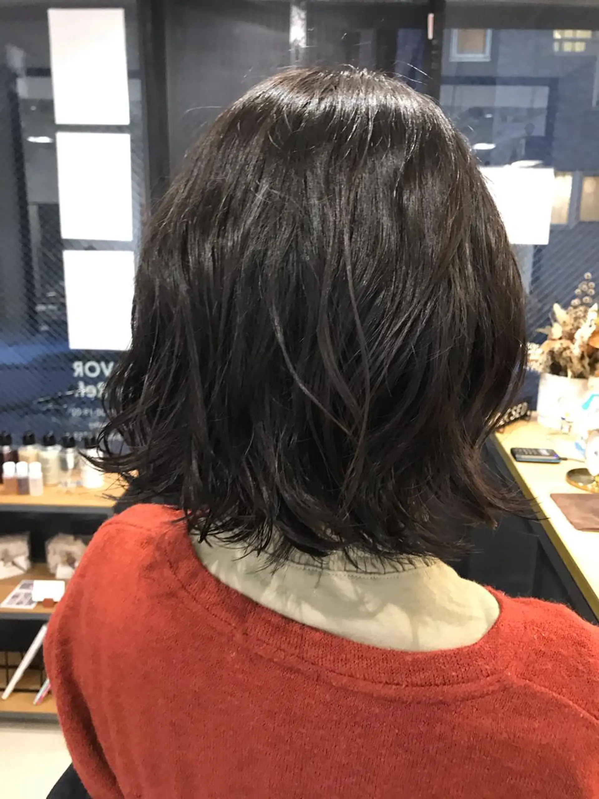 ミディアム パーマ 暖色カラー🍊 ボブ🌿顔周りcutのヘアスタイル