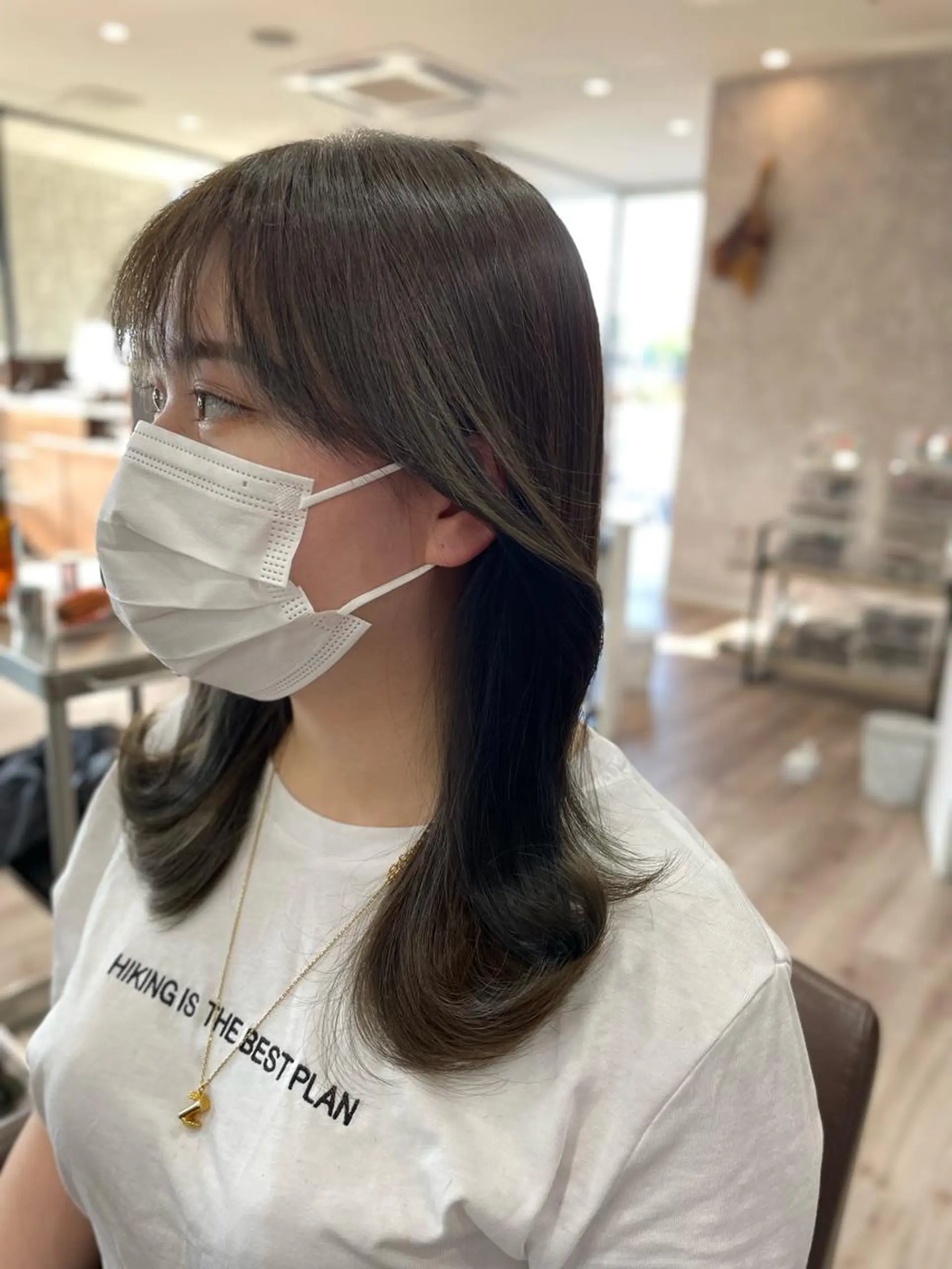 ロング カラー ミストバング ベージュカラー  フェイスフレーミング オリーブベージュ たなか りなのヘアスタイル