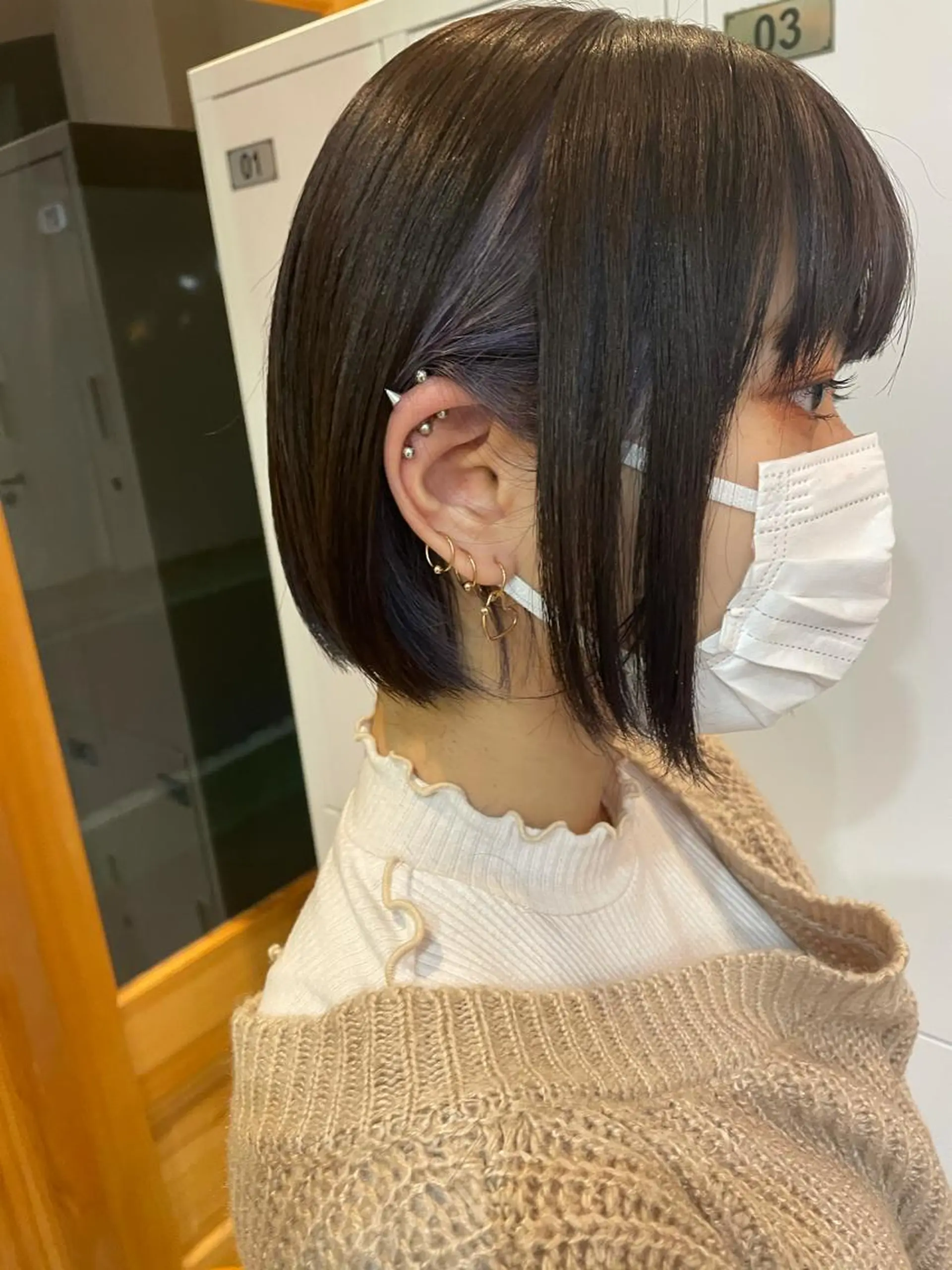 ミディアム カラー ブルーカラー インナーカラー ラベンダーカラー ボブ 中目黒🌼 🌼ハナのヘアスタイル
