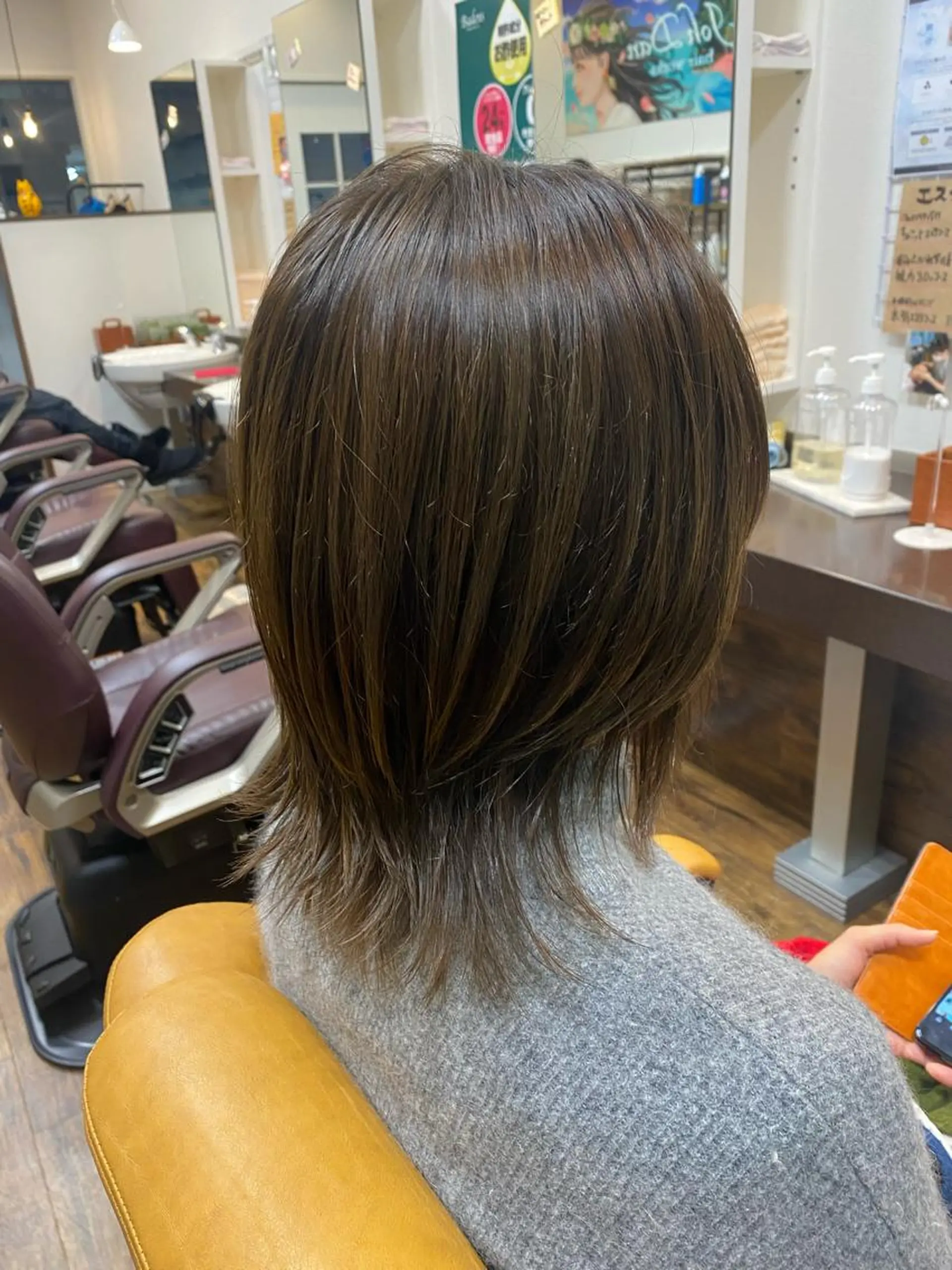 ミディアム カラー ブリーチ グレージュ ブリーチなしカラー オレンジ 髪質改善特化美容師 酸性ストレート近藤俊のヘアスタイル