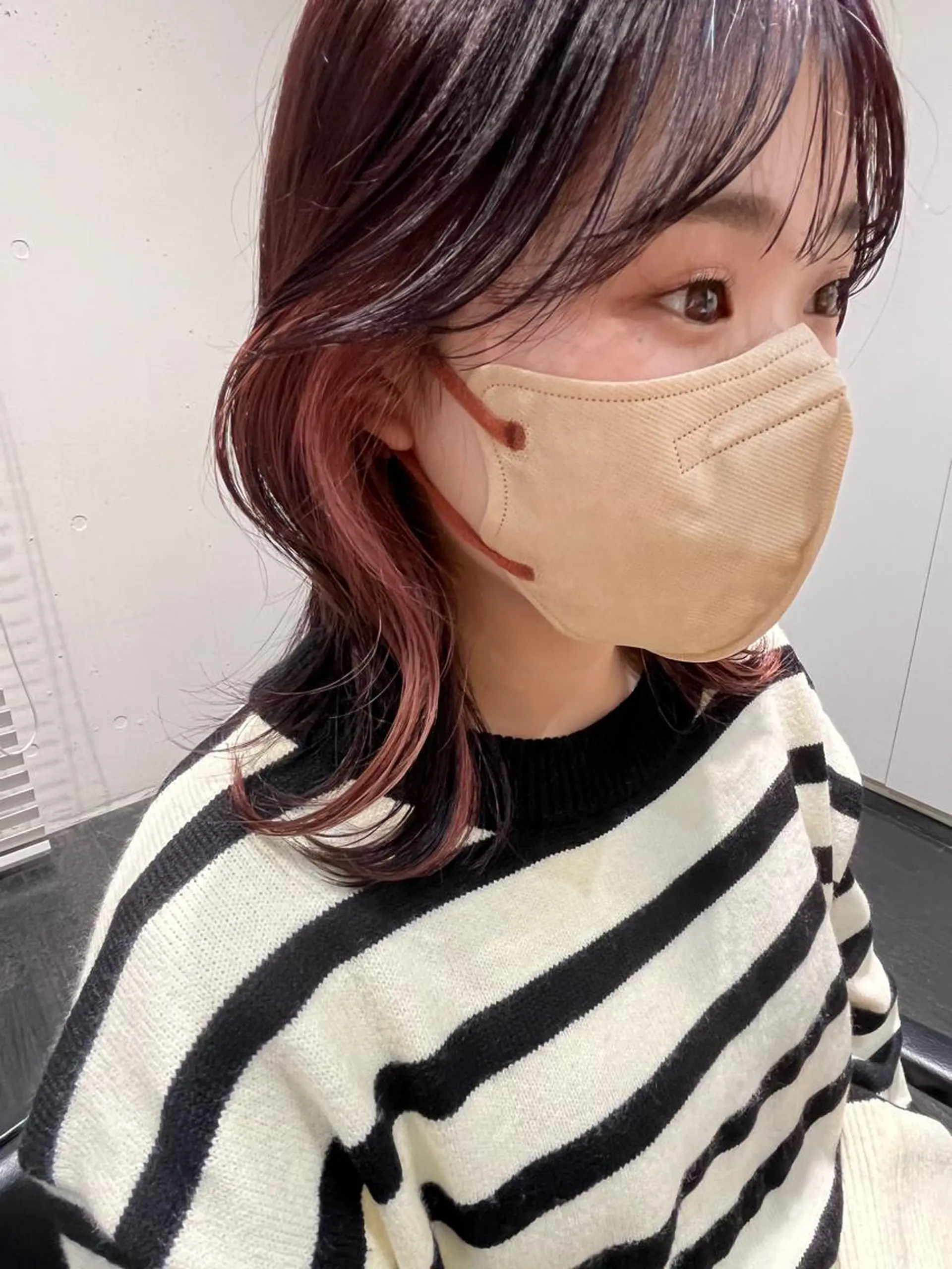 ミディアム カラー ブリーチ ピンクカラー 細田 碧のヘアスタイル