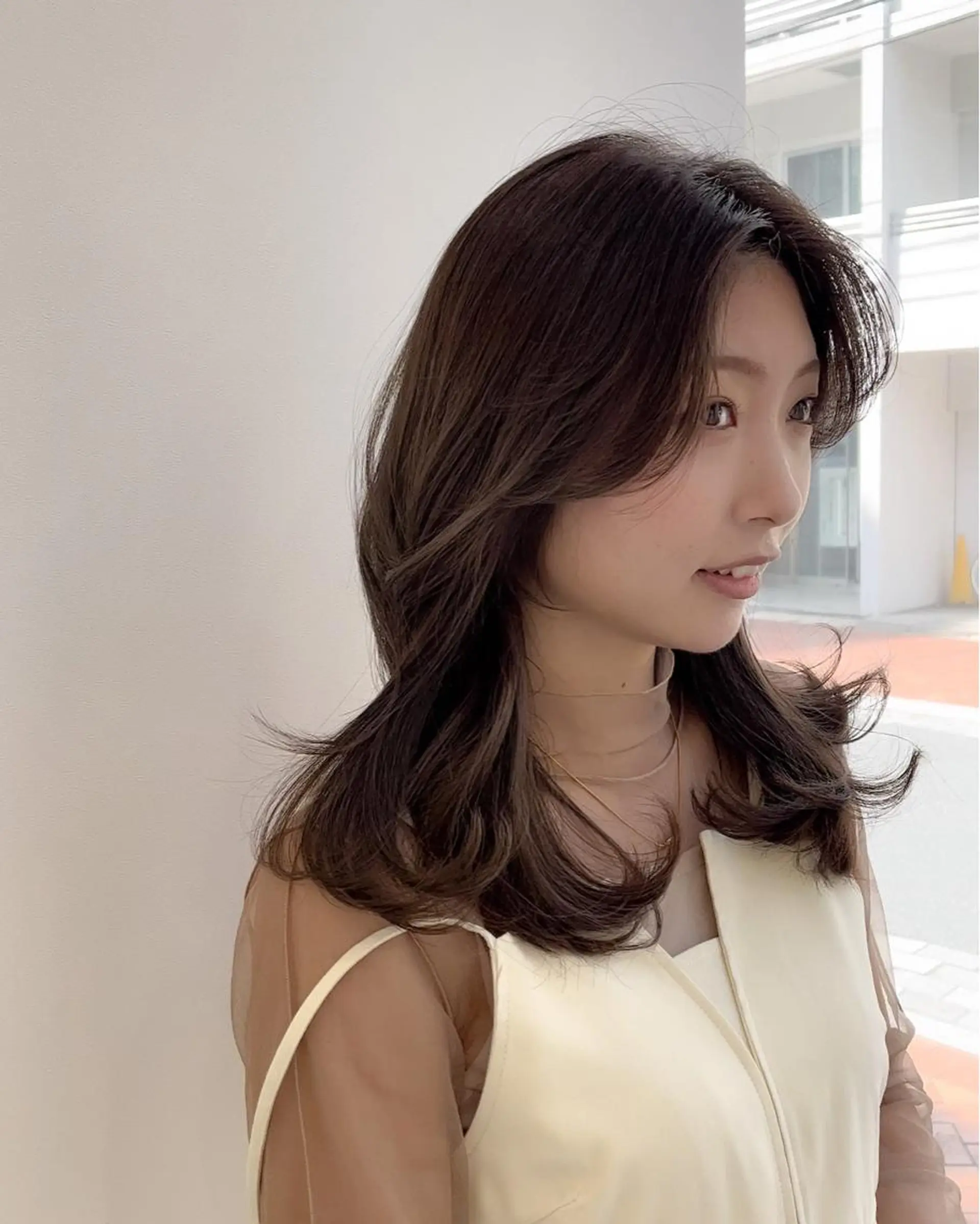 ミディアム カラー 顔周りカット レイヤーカット 小顔カット カット ヘアカラー トリートメント ミタニ/髪質改善 /レイヤーカットのヘアスタイル