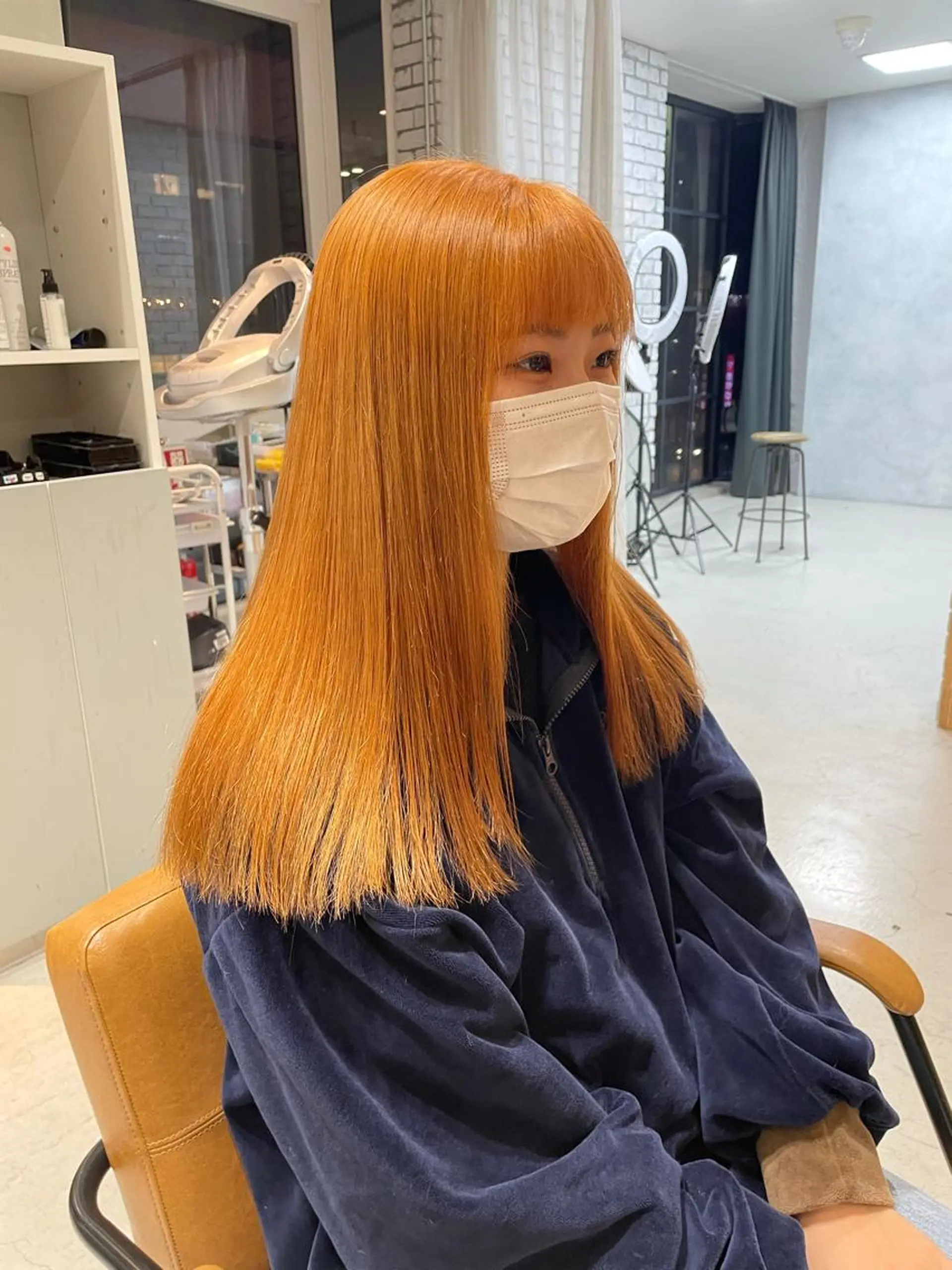 ロング カラー ブリーチ ケアブリーチ オレンジ ヘアカラー 大阪韓国ヘア 🦋RINKAのヘアスタイル