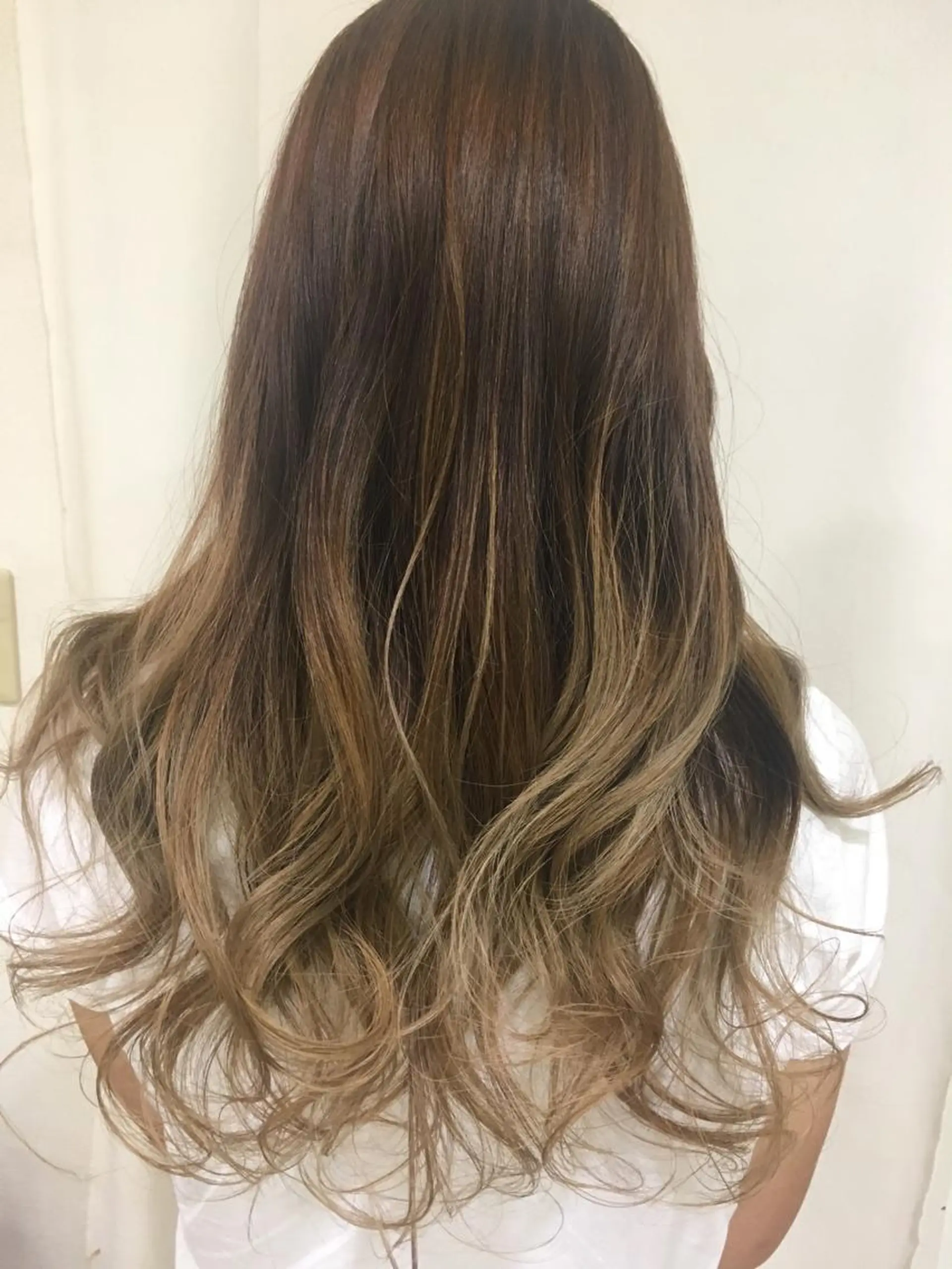 ロング カラー ヘアアレンジ ブラウンカラー キャラメルブラウン グラデーションカラー きむえり/髪質改善 /うねり広がり改善のヘアスタイル