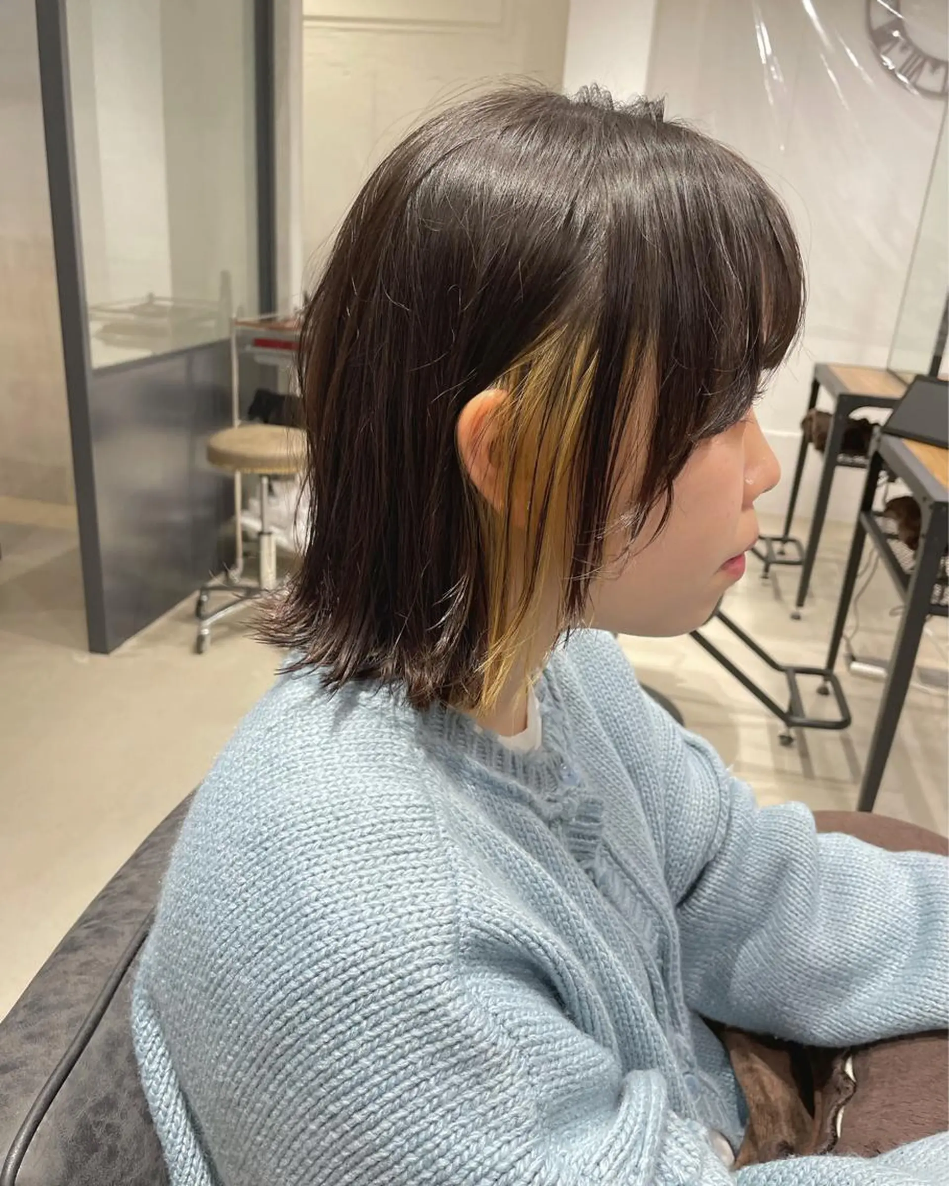 ミディアム 暖色カラー🍊 ボブ🌿顔周りcutのヘアスタイル