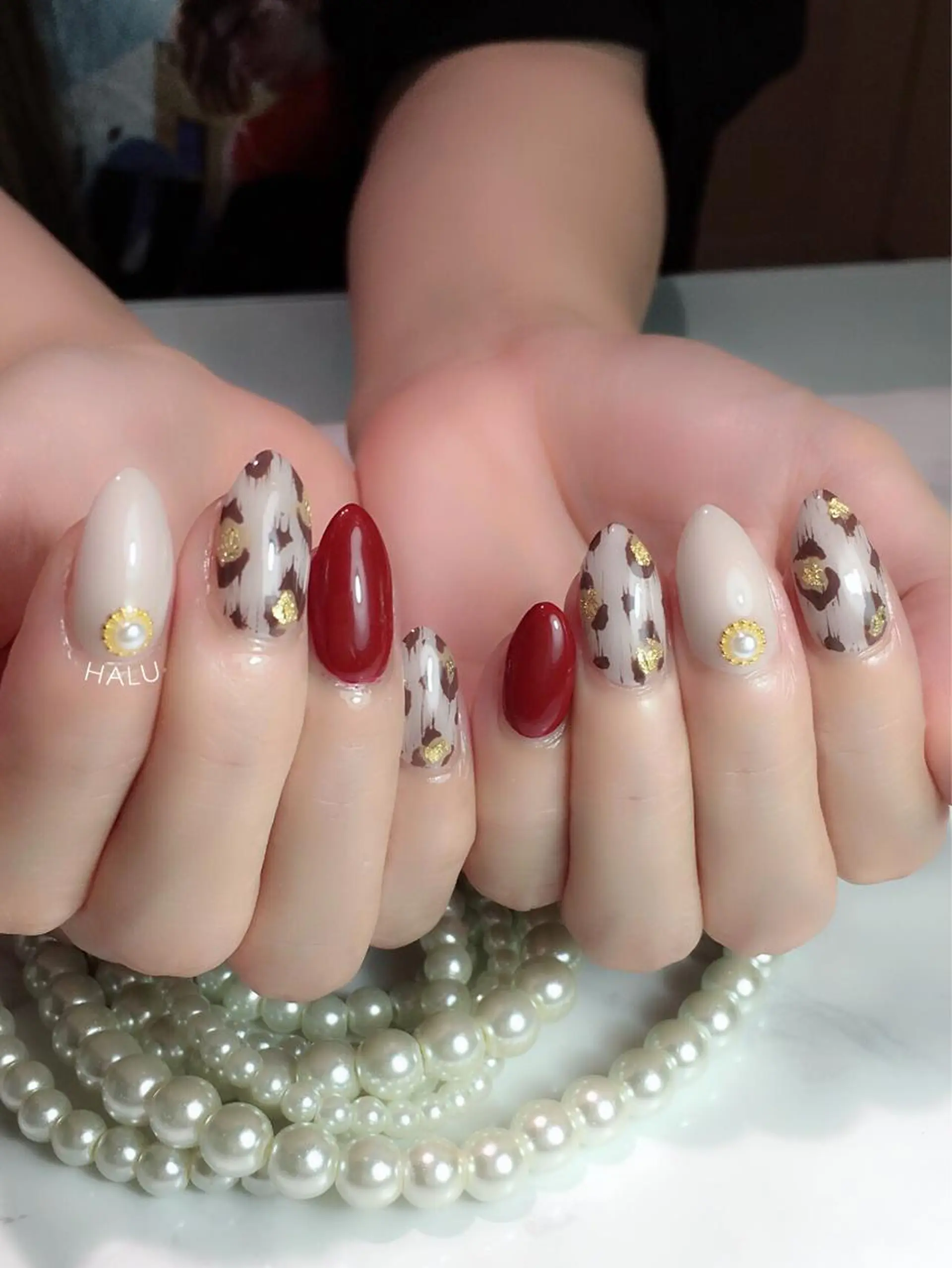 ネイル アニマル柄 ボルドー HALU ハルのネイルデザイン