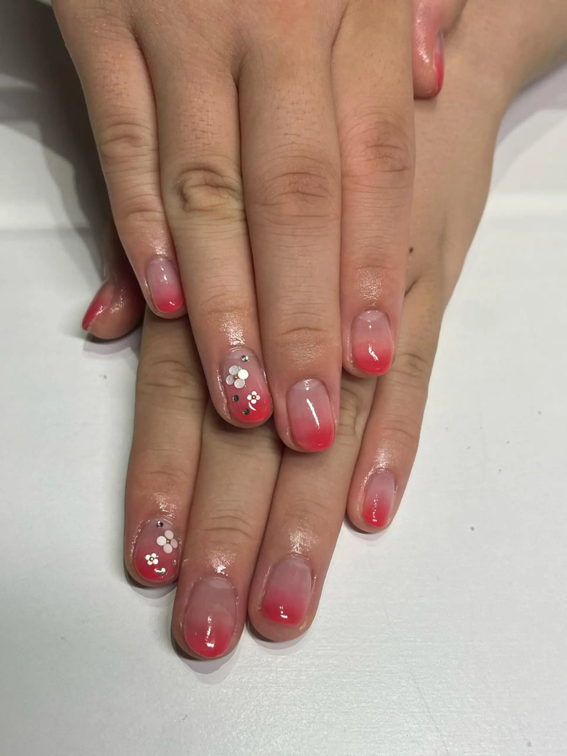 ネイル アートネイル グラデーション オレンジ 赤色 Ribbon佐野店 小泉のネイルデザイン
